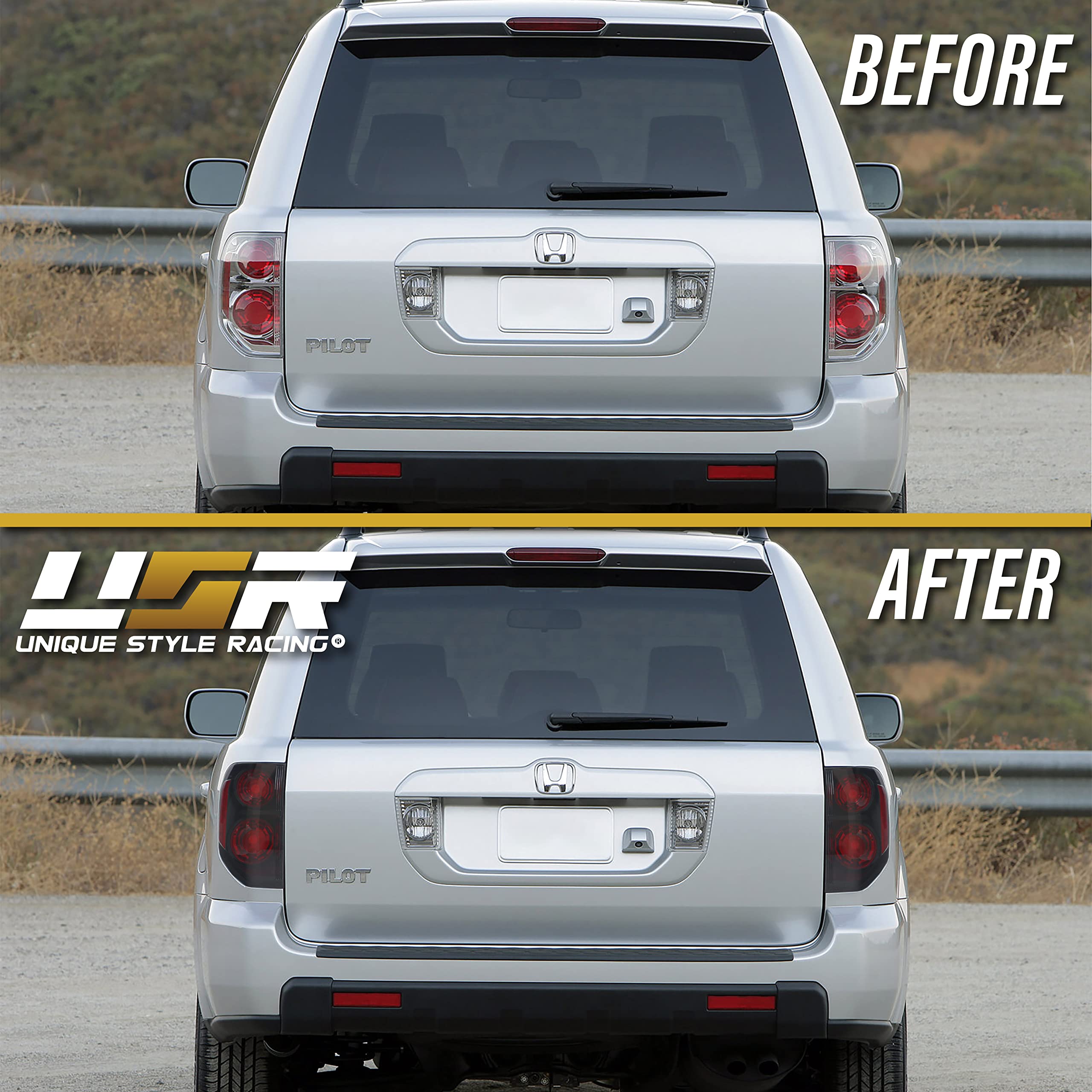 Usr Depo 03-08 Honda Pilot Tail Lights - Facelift Jdm Style Black Housing Light Shade Of Smoke Lens Rear Tail Lamps Set (Left + Right) Compatible With 2003-2008 Honda Pilot Suv