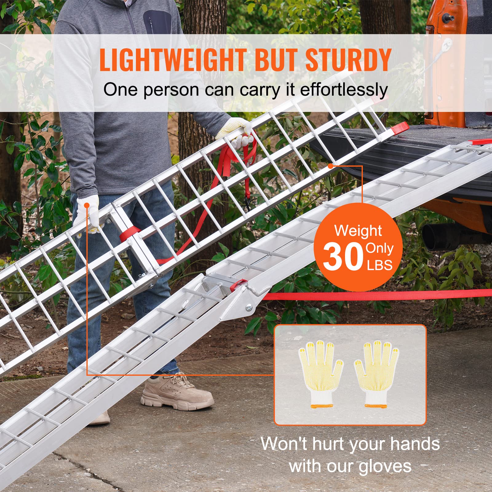 Vevor 7.5Ft Aluminum Ramps, 1500 Lbs Folding Loading Ramps (2 Pcs Set) For Pickup Trucks Bed, Trailers Ramp With Load Straps For Dirt Bike, Utv, Atv, Trucks, Lawn Mowers, Cargo Trailer, 89' L X 12' W