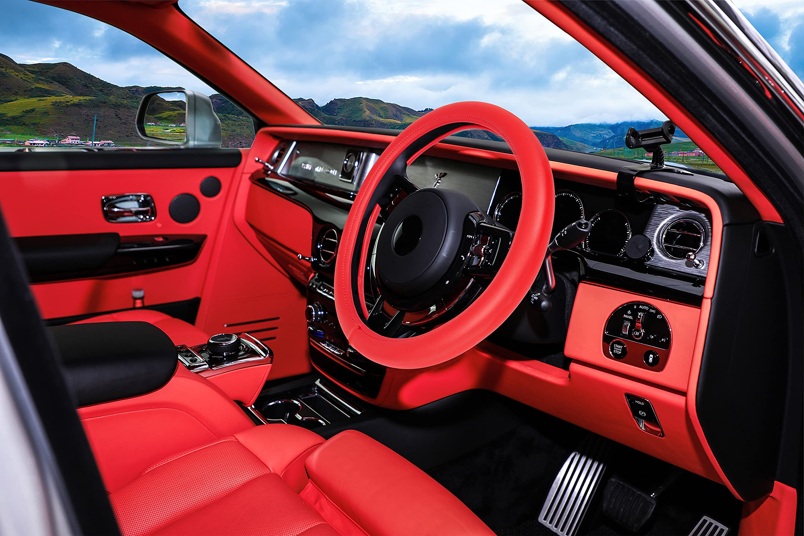 Evankin Red Leather Steering Wheel Cover, Comfortable And Soft Solid Color Universal Steering Wheel Cover 15 Inch, Suitable For Most Cars (Red) Valentine'S Day