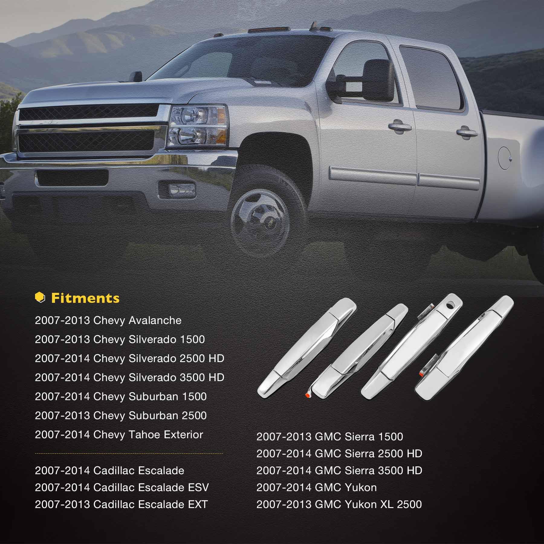 4Pcs Exterior Chrome Door Handle Front Rear Driver & Passenger Side | For 2007-2014 Chevy Silverado Suburban Tahoe Avalanche, Gm