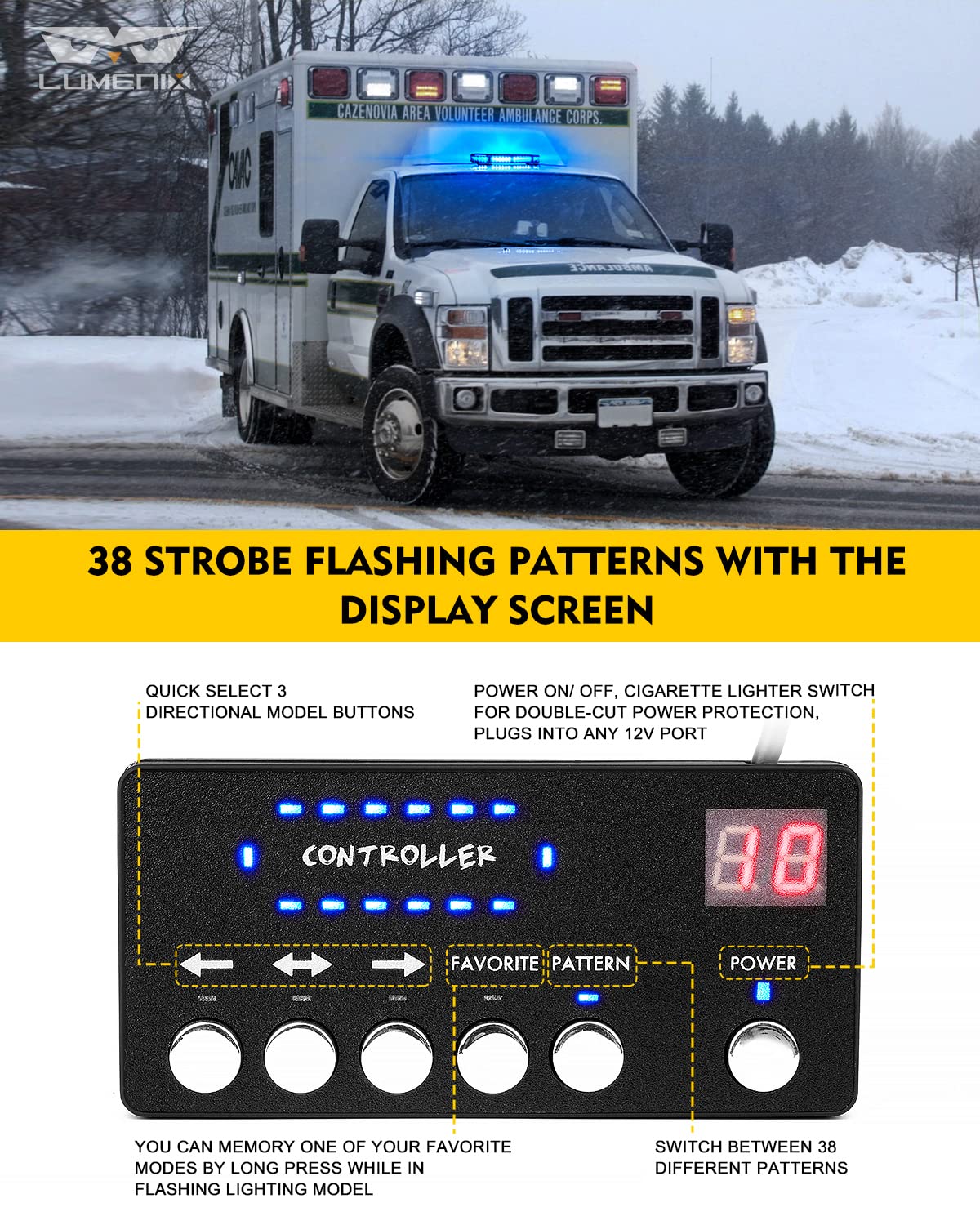 Lumenix 42 Led Roof Top Strobe Beacon Light Bar Hazard Warning Emergency Flashing Police Cop Lights With Controller For First Re