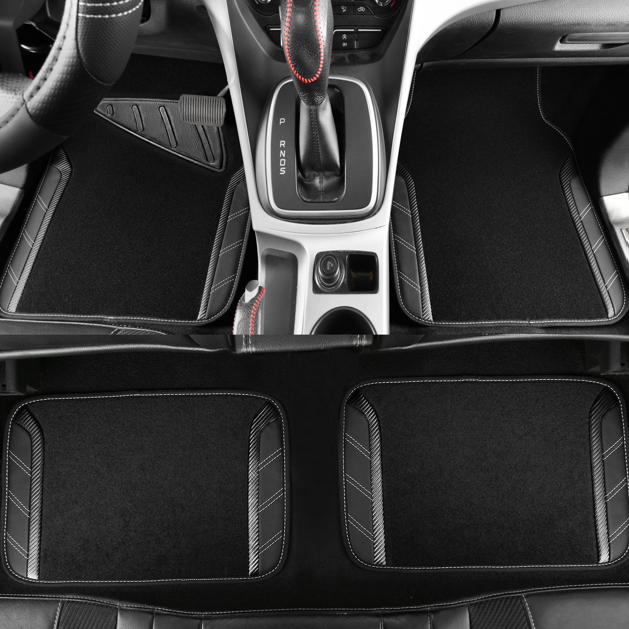 CAR PASS Leather Steering Wheel Cover and Waterproof Car Floor Mats,Microfiber Universal Car Combo Fit for 95% Sedan,SUV,Cars,14