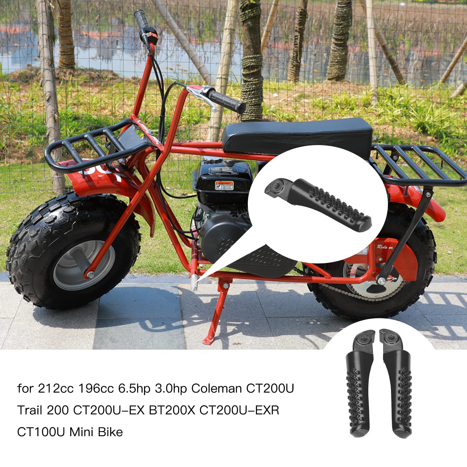 Yoxufa Mini Bike Foot Pegs Foot Rest Kit For Coleman Mini Bike Ct200U Trail 200 Ct200U-Ex Bt200X Ct100U Cc100X 97Cc 100Cc 3.0Hp 196Cc 200Cc 6.5Hp Powersports Parts Black