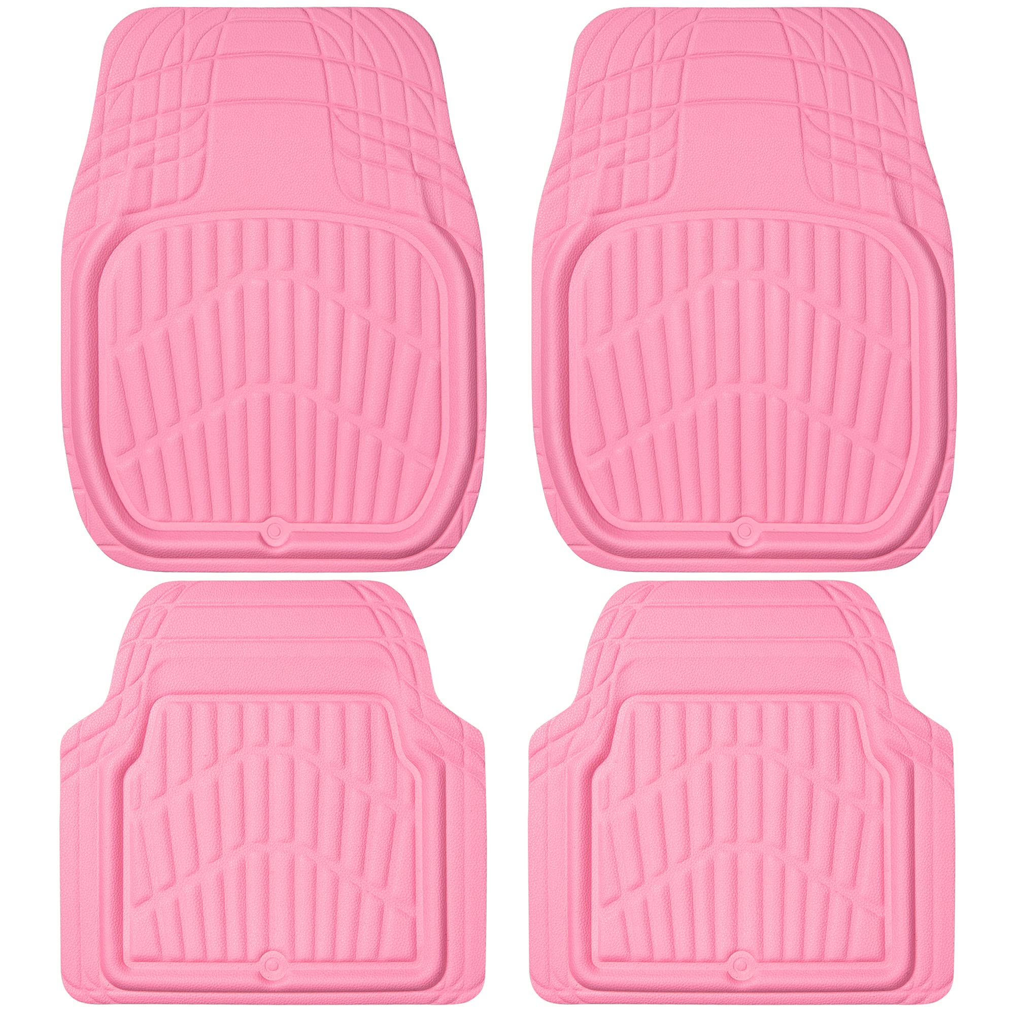 Car Pass 4 Piece Leather Car Floor Mats -3D Cute Girly Waterproof All Weather Car Mat Full Set, Universal Trim To Fit & Anti-Slip Burr Bottom & Light Easy Clean For Suv Truck Auto Sedan Van(Pink)