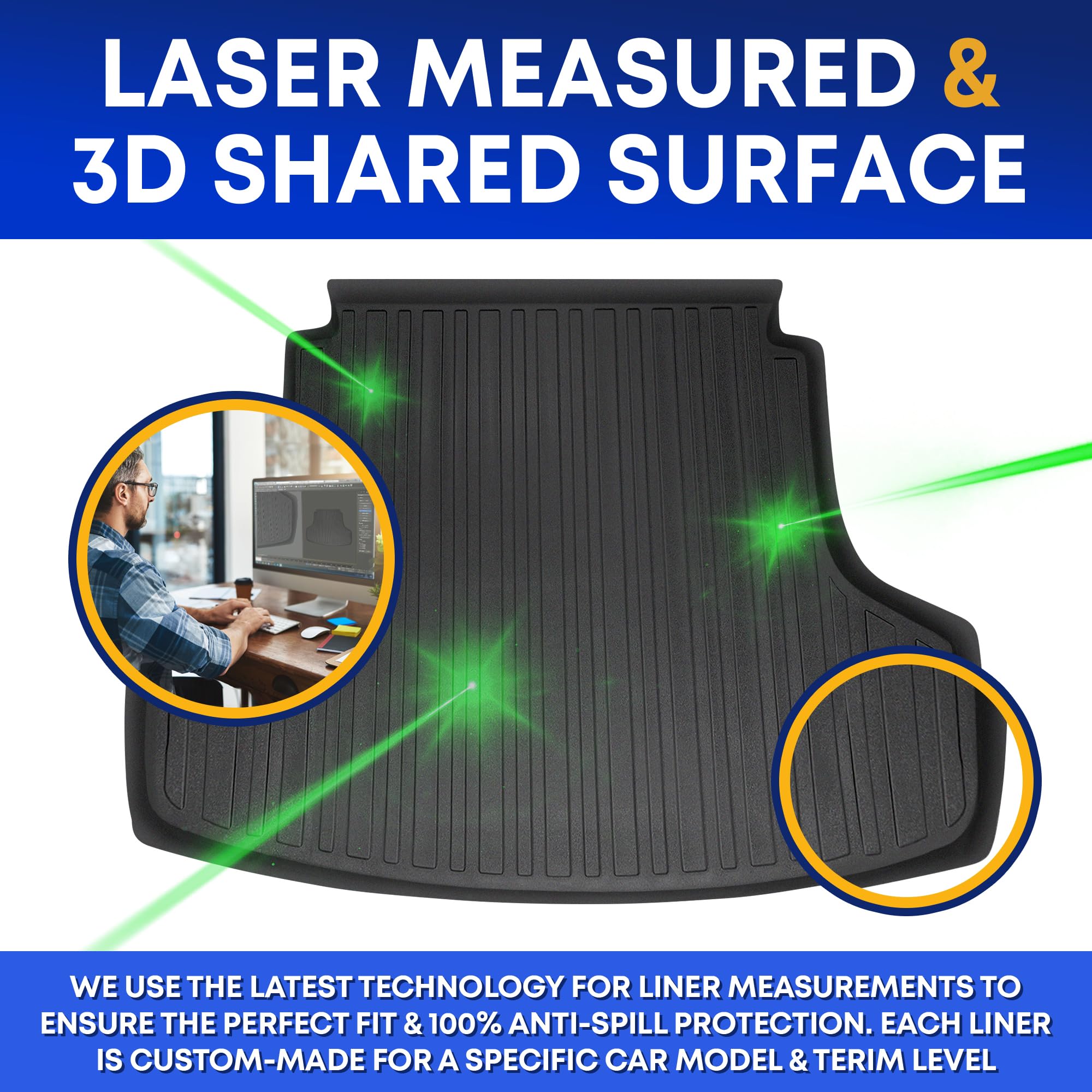 Premium Cargo Liner For Toyota Camry Camry Hybrid 2018-2025 - Custom Fit Car Trunk Mat -All-Season Black Cargo Mat - 3D Shaped Laser Measured Trunk Liners For Toyota Camry 2018-2025.