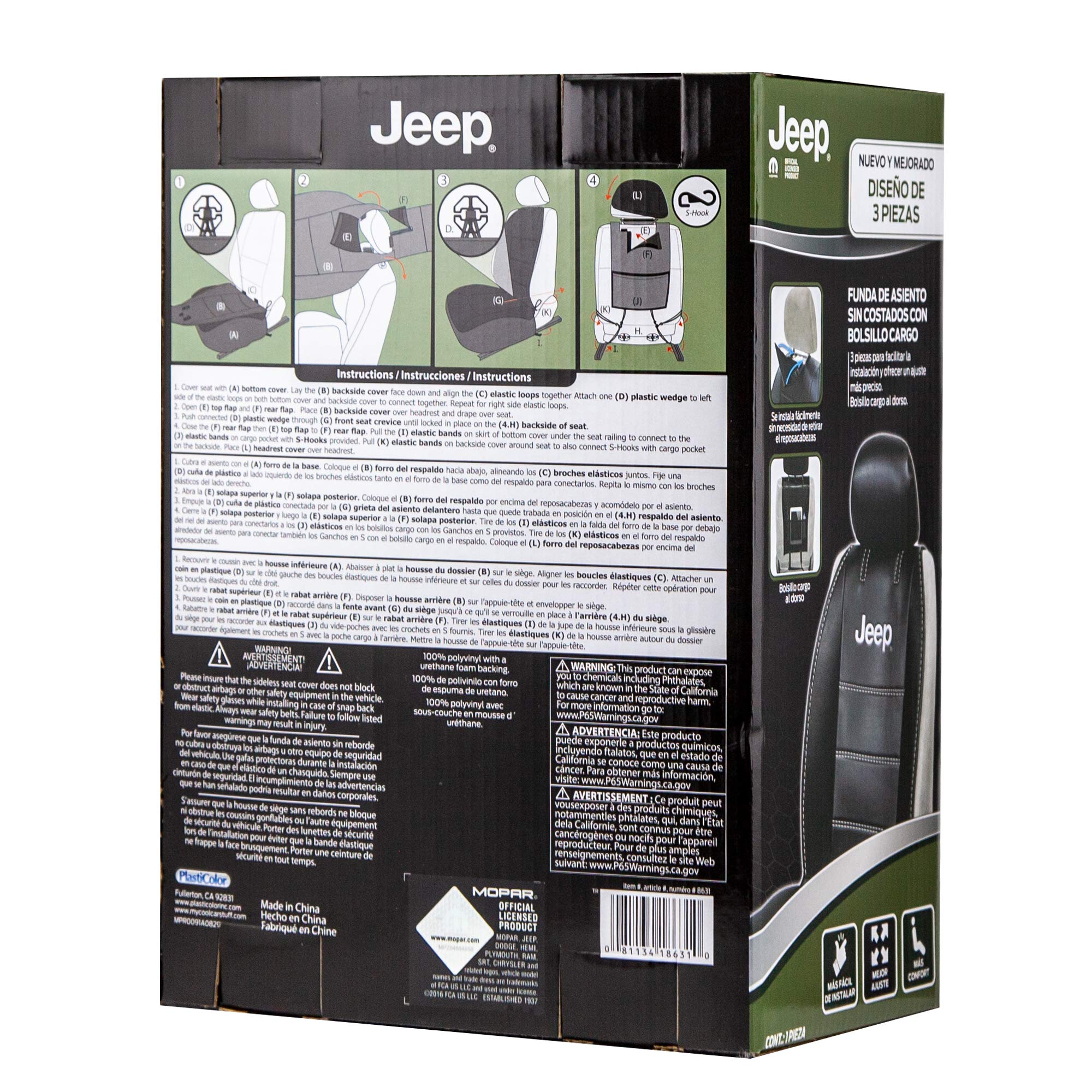 Plasticolor 008631R01 Deluxe Seat Cover Compatible with Jeep Embrodired Logo High Contrast Stitching Premium 3 Piece Sideless Ca