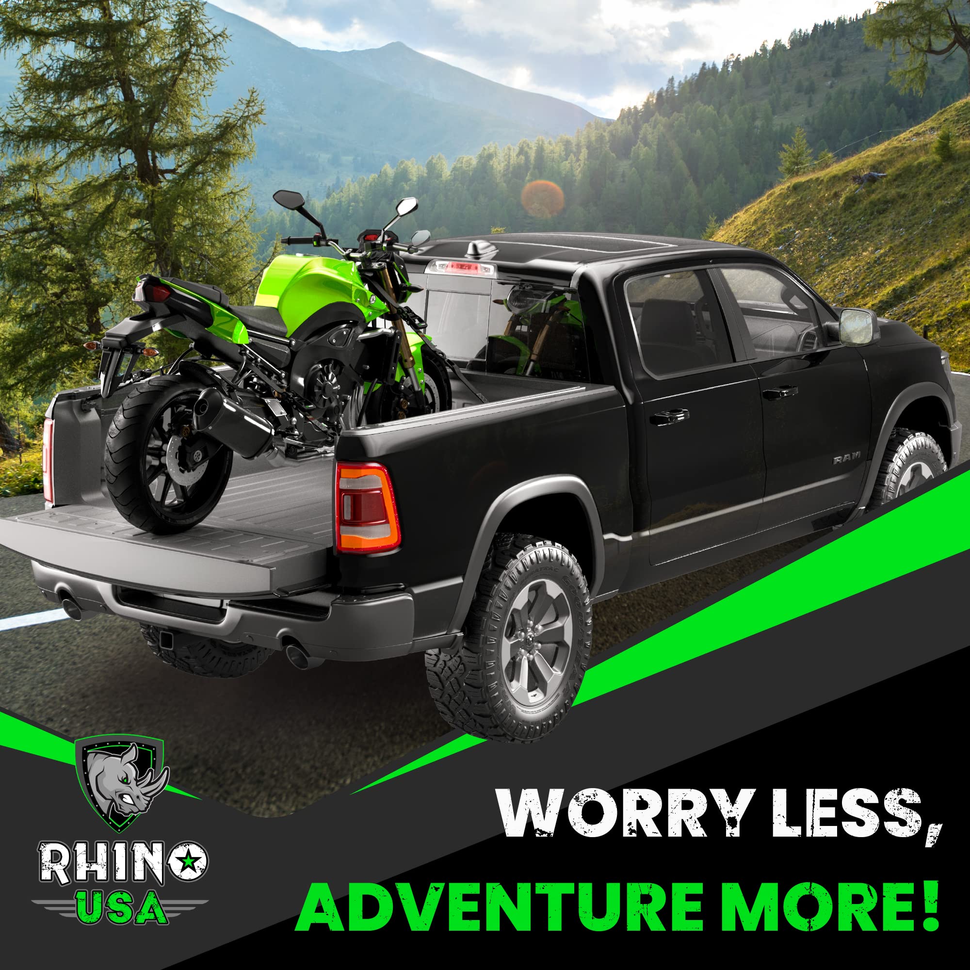 RHINO USA Ratchet Straps Tie Down Kit for ATV, 5,208 Break Strength - Includes (4) Heavy Duty Rachet Tiedowns with Padded Handles & Coated Chromoly S Hooks + (4) Soft Loop Tie-Downs,Black