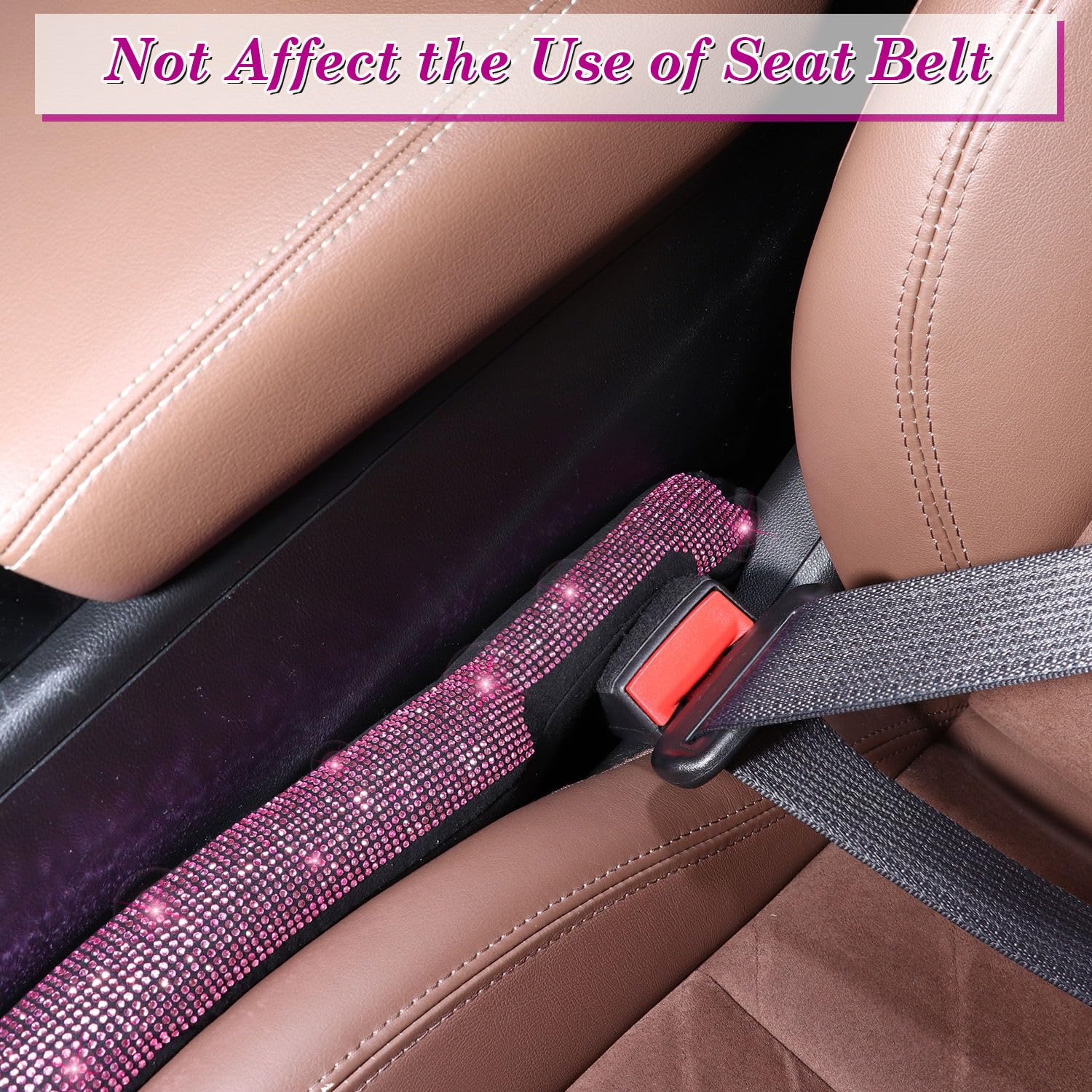Tobequeen Bling Pink Car Sear Gap Filler 2 Pack Universal Fit For Car Suv Truck, Handmade Crystal Rhinestone Diamond Car Seat Ga