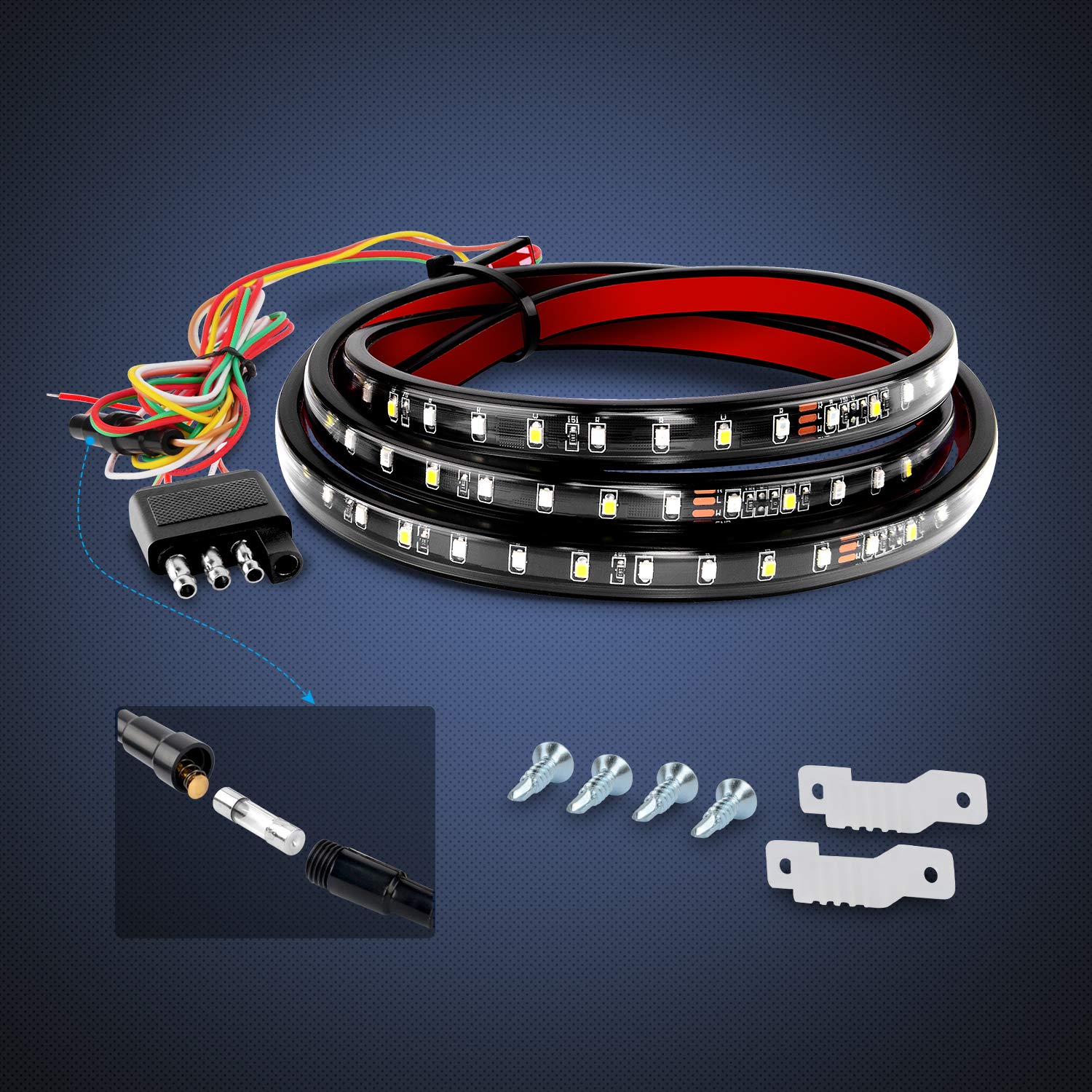 Nilight 48” LED Tailgate Light Strip, 90 LEDs Red/White, Silicone, Model TR-11, Running/Brake/Reverse Light, 2 Years Warranty