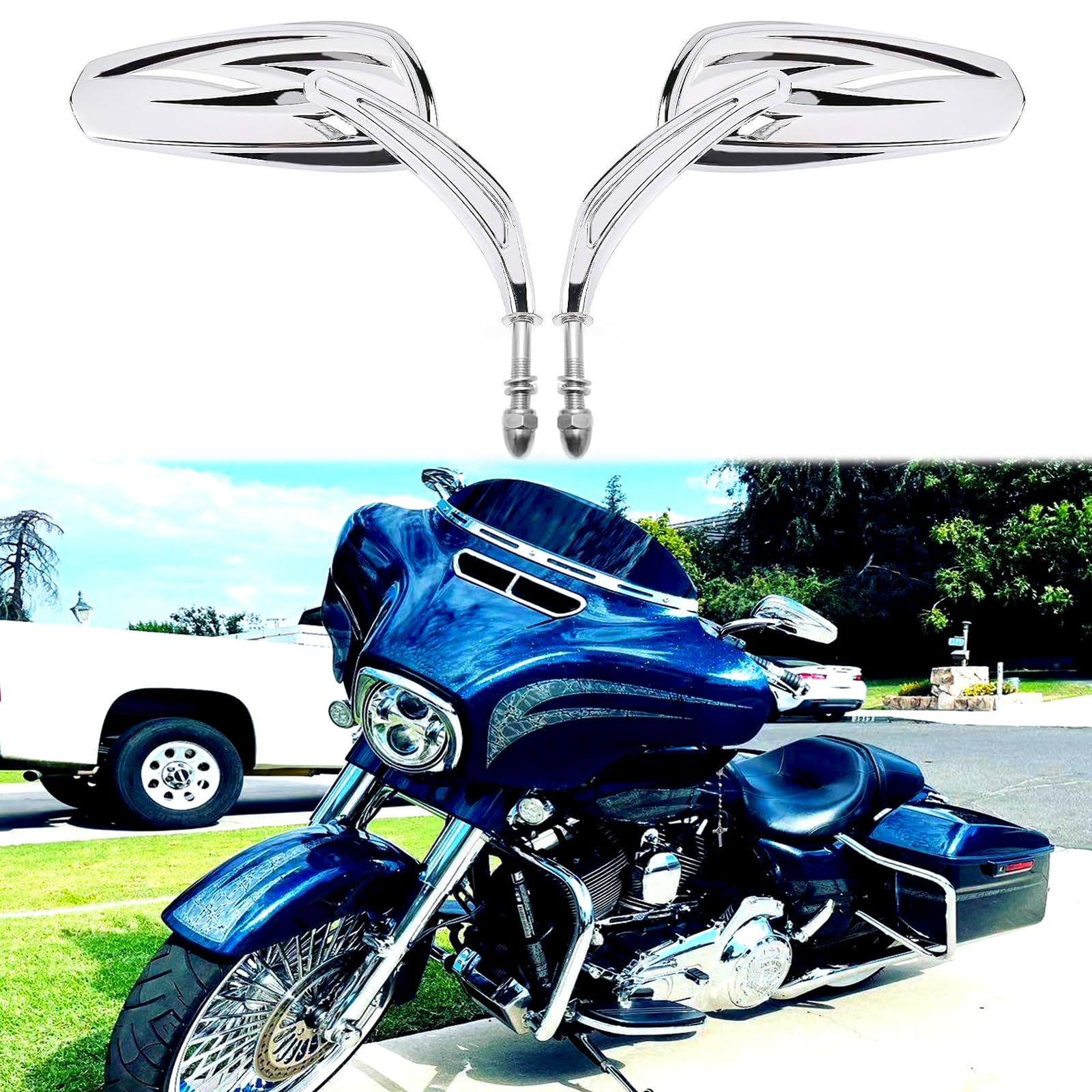 Chrome Motorcycle Side Mirror For Road King Street Electra Glide Road Glide Dyna Softail Rearview 1982-2018 2019 2020 (Chrome#1)