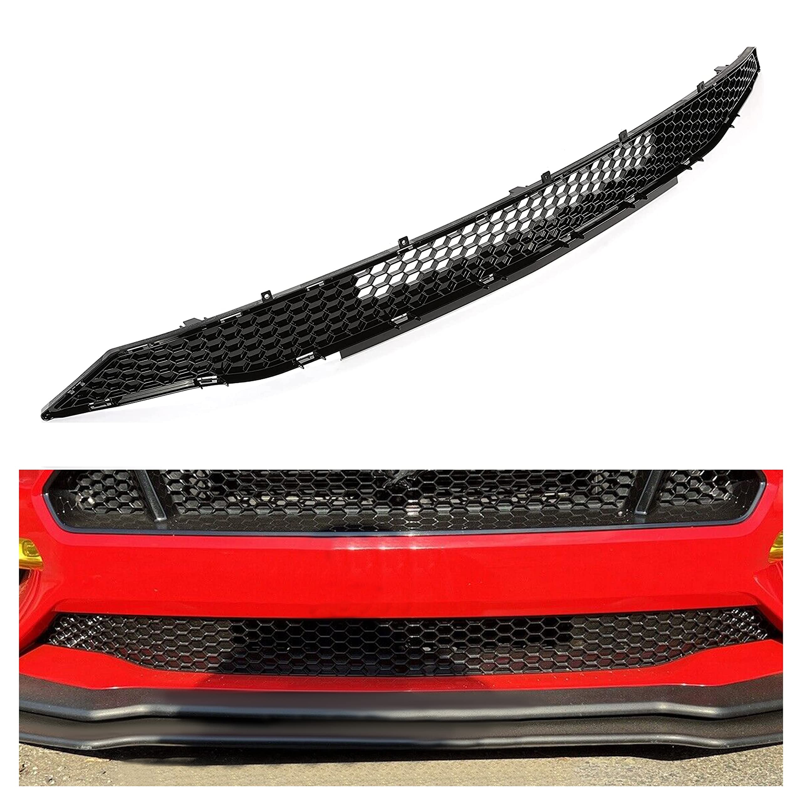 HECASA Front Lower Grille Compatible with 2018-2021 Ford Mustang 2-Door Bumper Lower Grill Hood Black Honeycomb Style