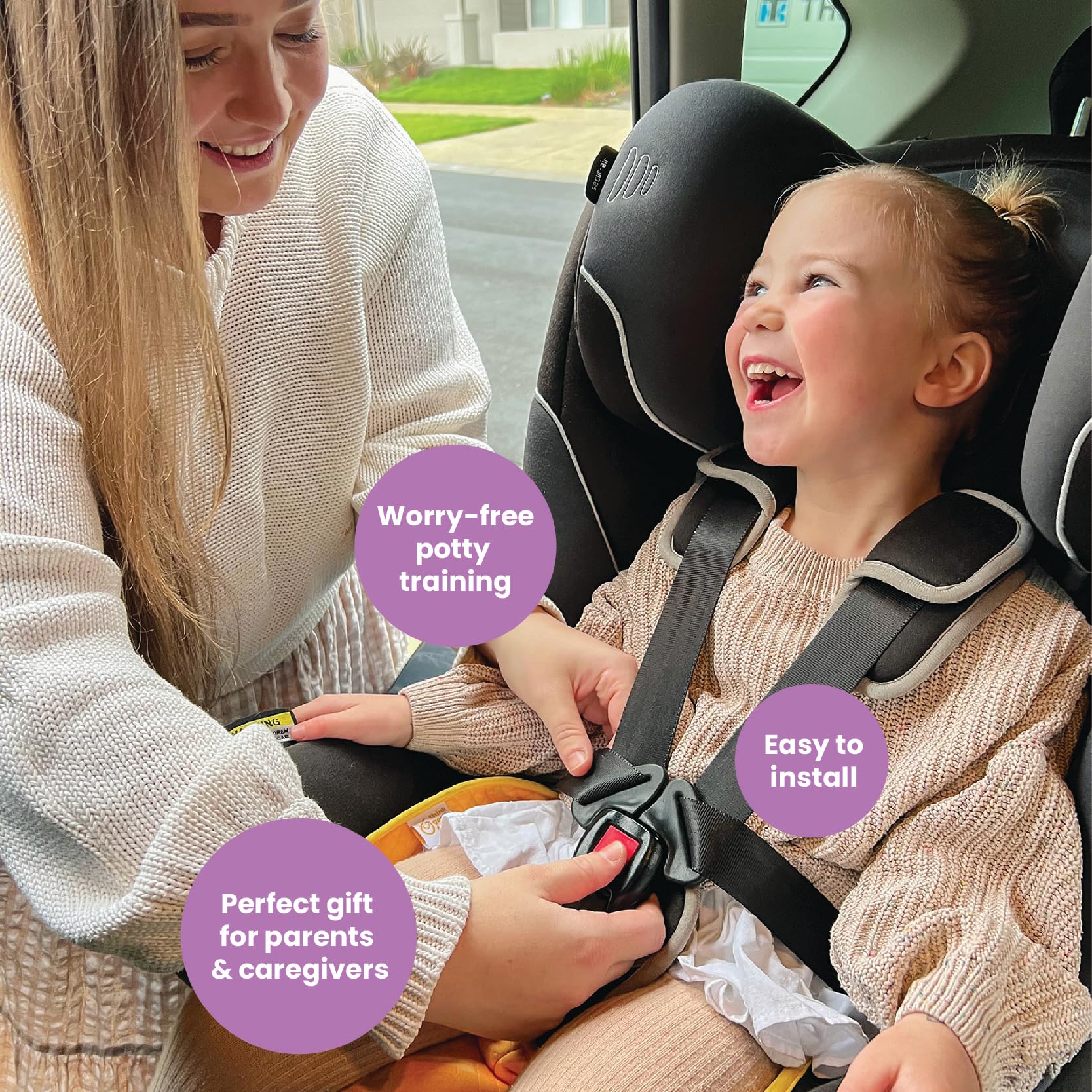 THINK GOOD TOTS Black Piddle Pad 2-Pack – Waterproof Car Seat & Stroller Protector for Potty Training, Machine Washable, Anti-Slip