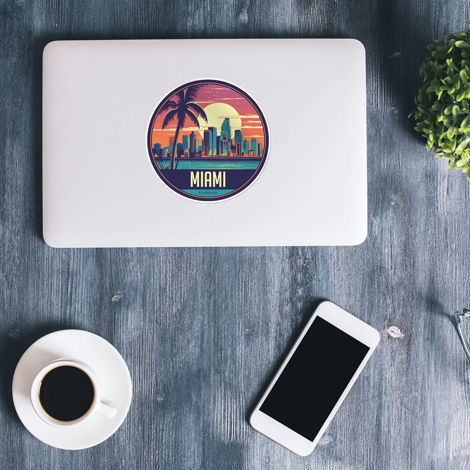 Miami City Sticker - Waterproof Vinyl Decal for Car Bumper, Laptop, Water Bottle, Wall, and Window, Size - 5'' Longer Side