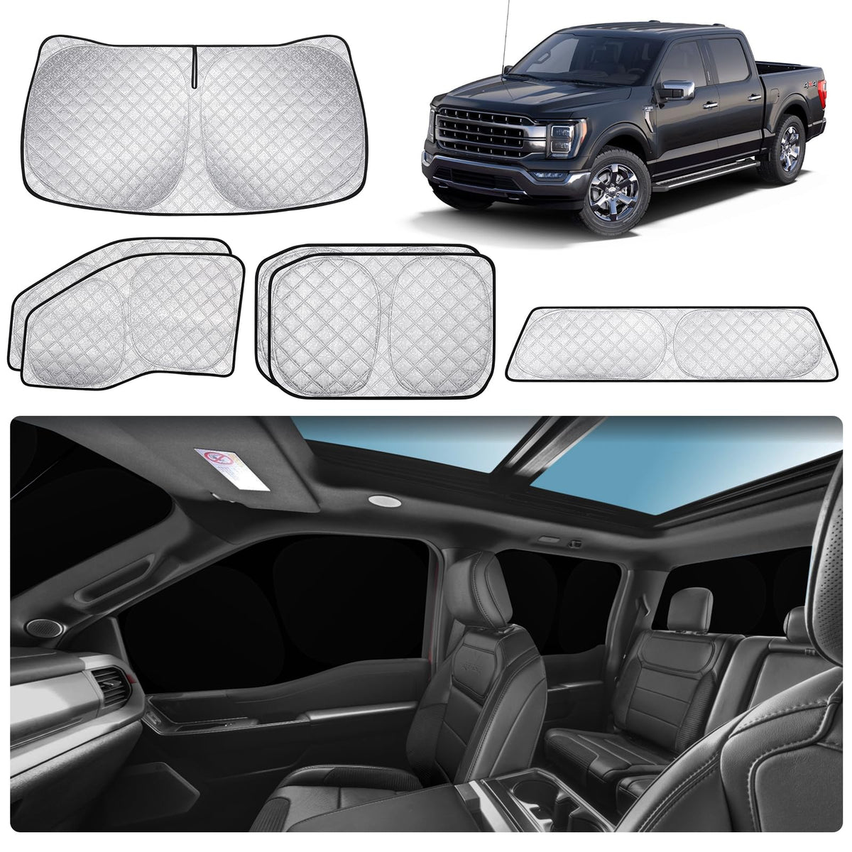 XCBYT 2015-2023 Ford F150 Window Shades Full Car Window Covers with 6 Layers Thickened 100% Sun UV Blackout Car Privacy Curtains