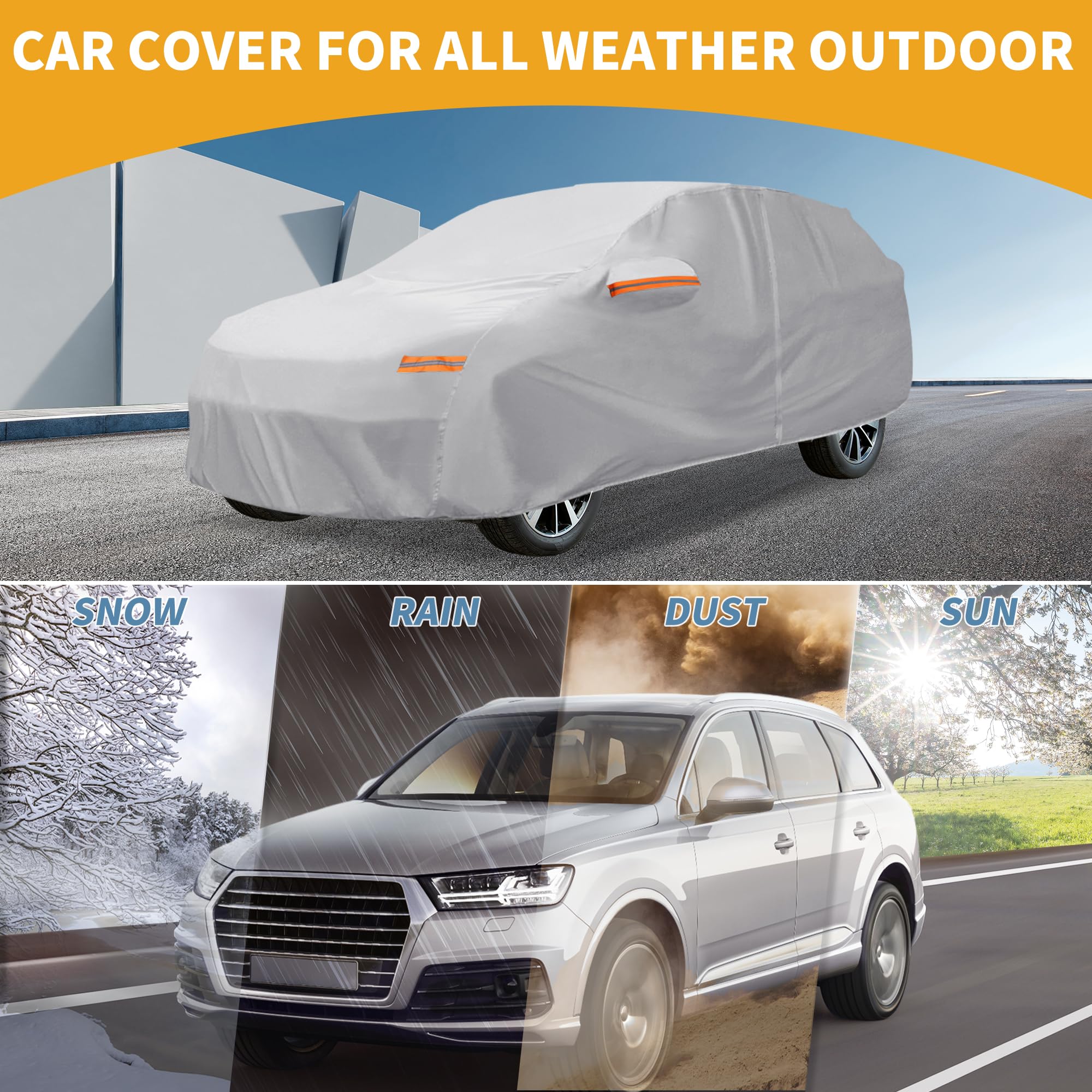 Partuto Universal Car Cover Waterproof All Weather 190T-PU, UV Sun Rain Protection, Fits for SUV Length Up to 181'', with Left S