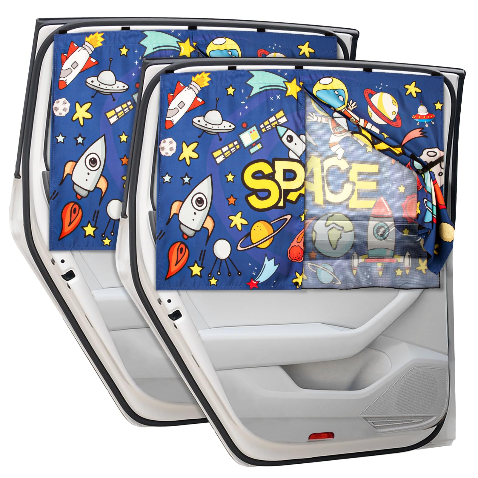 Car Sun Shade Side Window, 2Pcs Magnetic Double Layer Car Window Shades For Privacy Full Covers/Half Shade Options Cute Space Pa