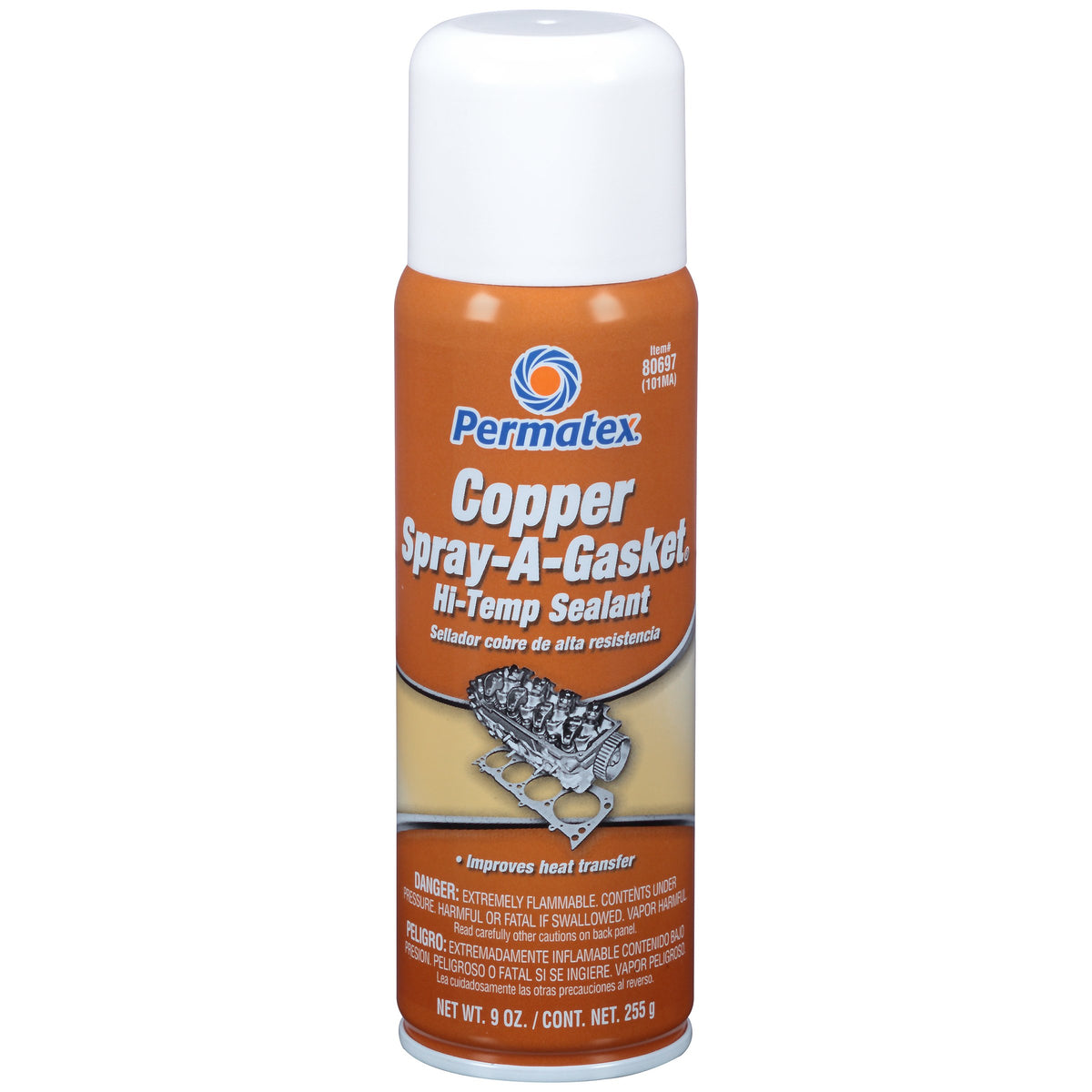 Permatex 80697-12PK Copper Spray-A-Gasket Hi-Temp Adhesive Sealant, 9 oz. net Aerosol Can (Pack of 12)