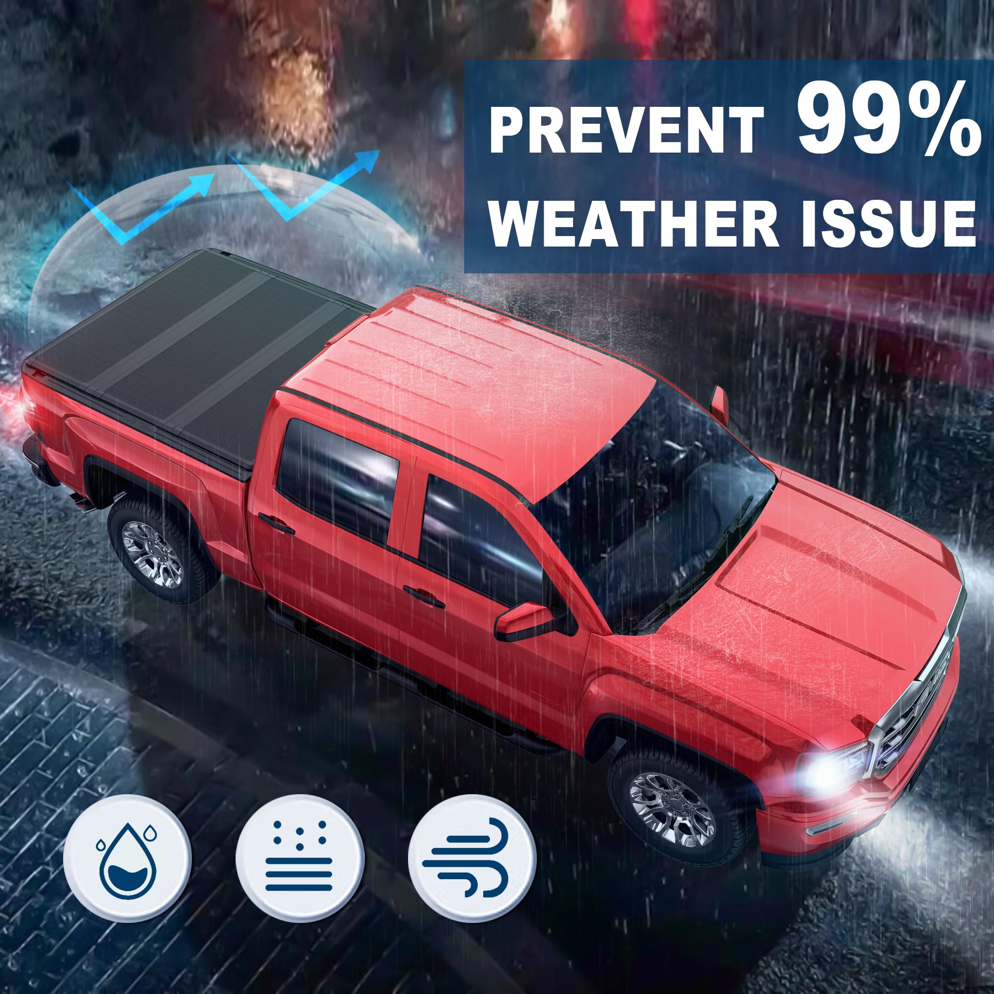 Mostplus Fiberglass Tri Fold Hard Truck Bed Tonneau Cover Compatible With 2007-2013 Chevy Silverado/Gmc Sierra Bed 3 Fold Fleets