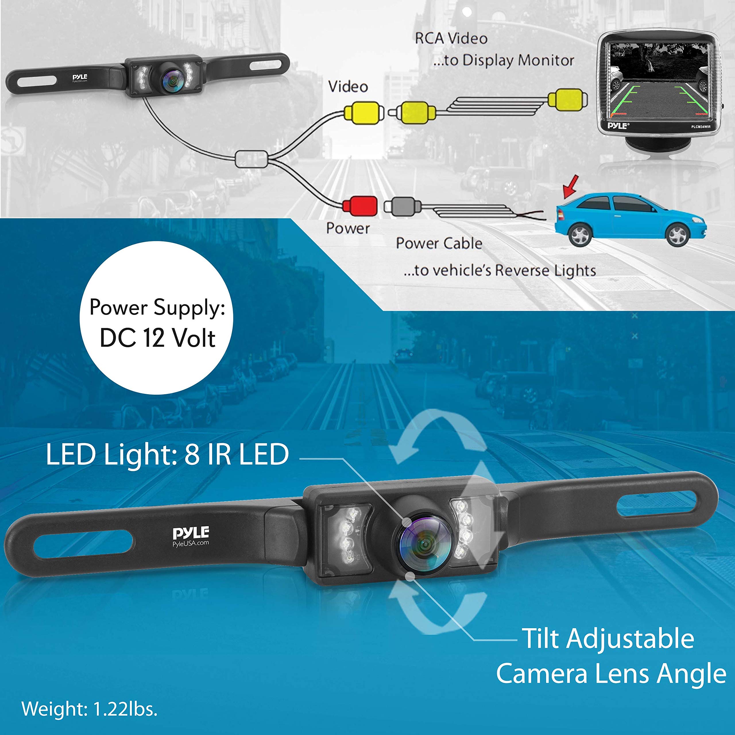 Pyle Wireless Backup Car Camera Rearview Monitor System - Parking & Reverse Safety Distance Scale Lines, Waterproof & Night Visi