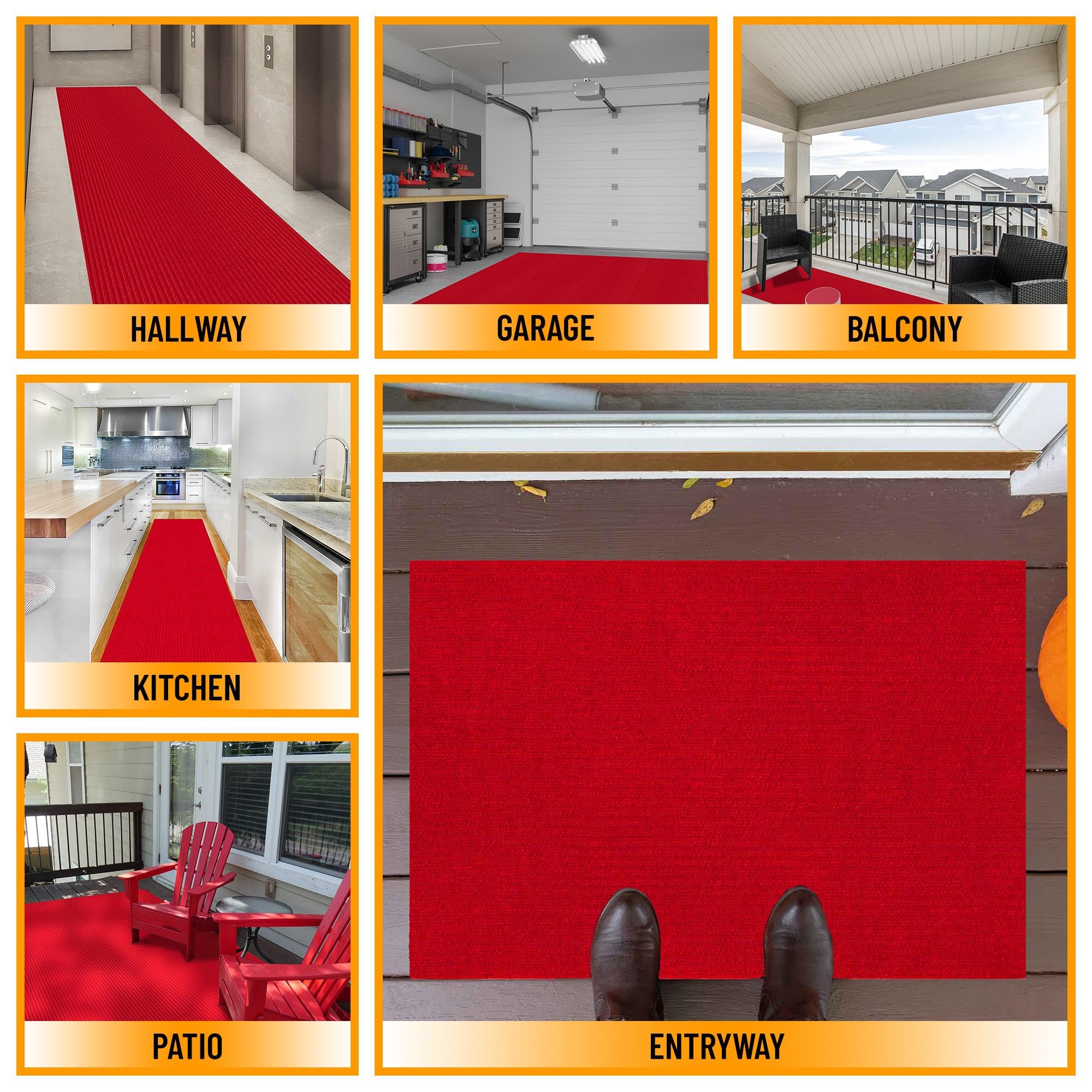 Ottomanson Scrabe Rib Collection Waterproof Non-Slip Rubberback Solid Design 2X3 Indoor/Outdoor Entryway Mat, 2' X 3', Red