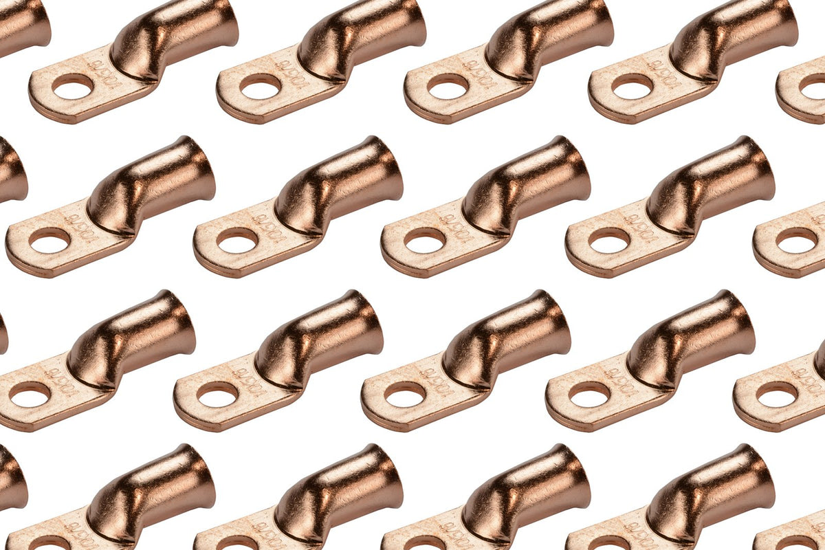 Temco 25 Pack Bare Copper Welding Battery Cable Ends, Lugs Terminal 1/0 Awg 5/16 '' Hole (6 Awg To 1/0 Awg Options Available)