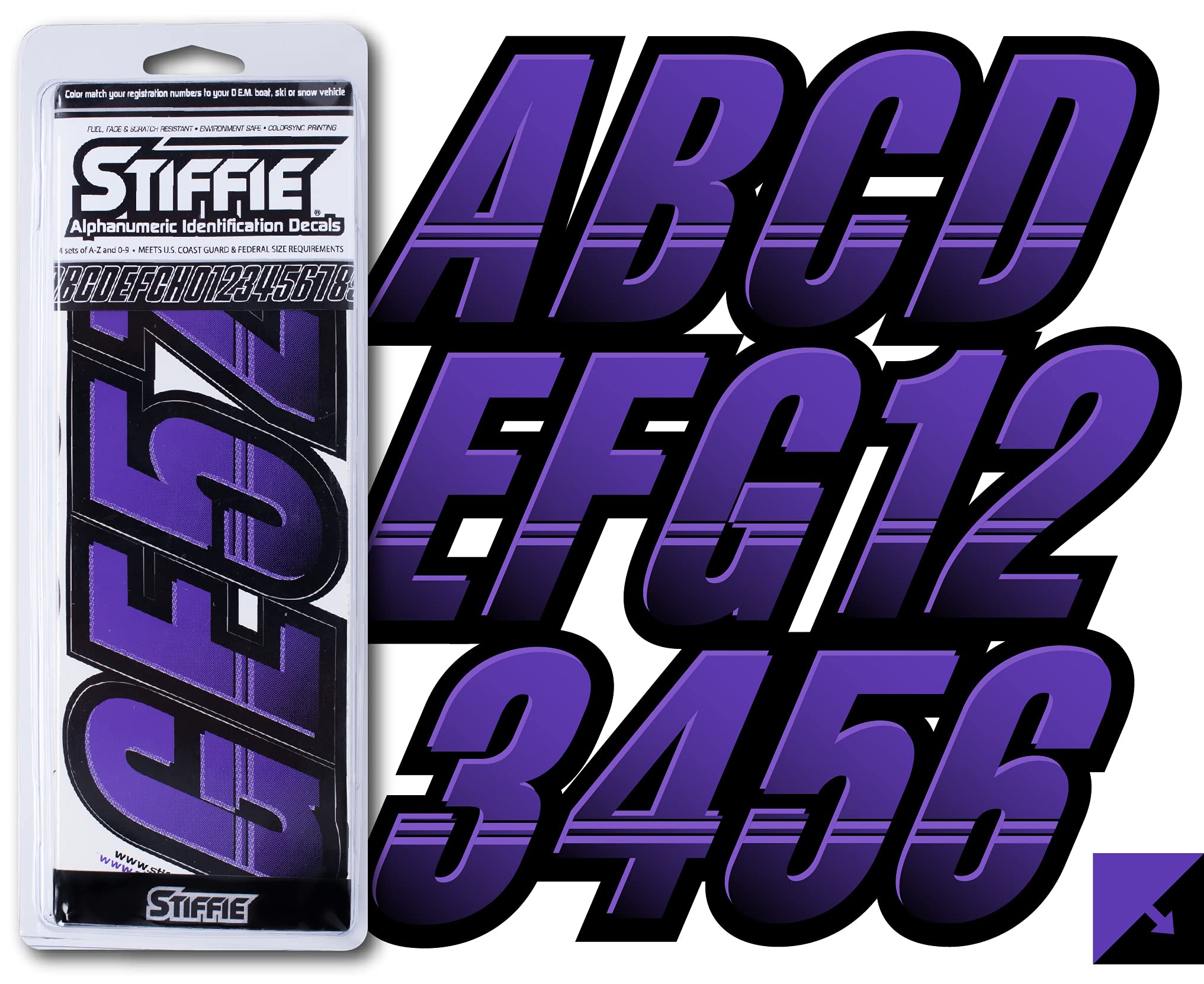 Stiffie Techtron Purple/Black 3 '' Boat & Pwc Registration Decals  Numbers Letters Stickers