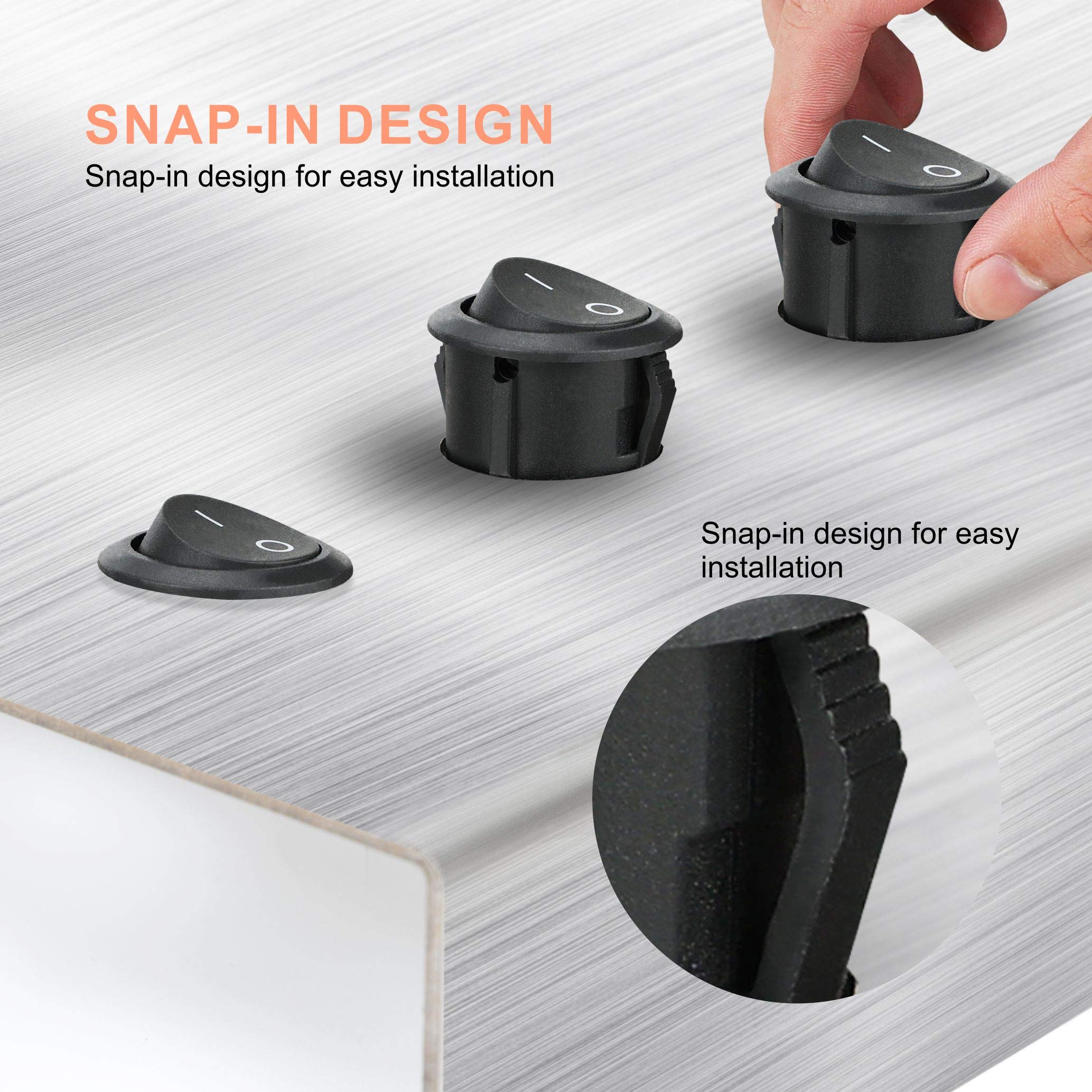 Apiele 5Pcs Rocker Switch On Off Kcd1 Mini Round Toggle Switch Spst 2Pin Snap-In Design Car Boat Automotive With Wires Pre-Wired Ac 6A/250V 10A/125V 12Vdc