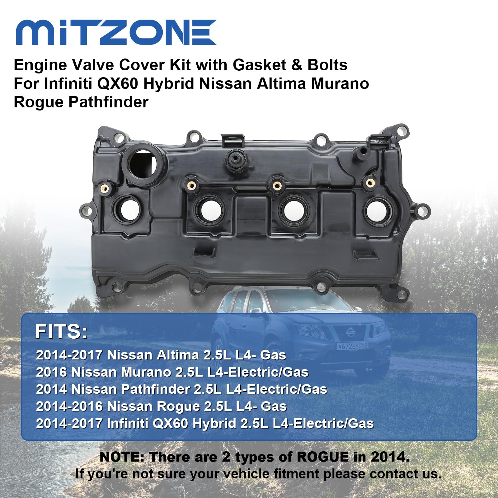 MITZONE Engine Valve Cover Compatible with 2014-2017 Nissan Altima Rogue Murano 2014 Pathfinder 2014-2017 Infiniti Qx60 2.5L Rep