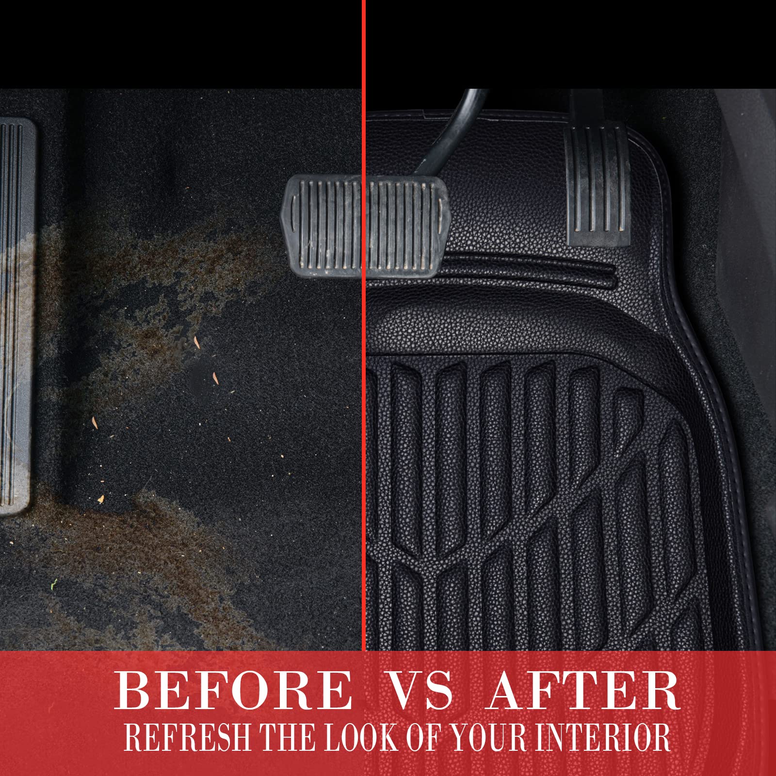 Car Pass Leather Car Floor Mats -3D Waterproof All Weather Season, Universal Trim To Fit & Anti-Slip Burr Bottom Safety & Light