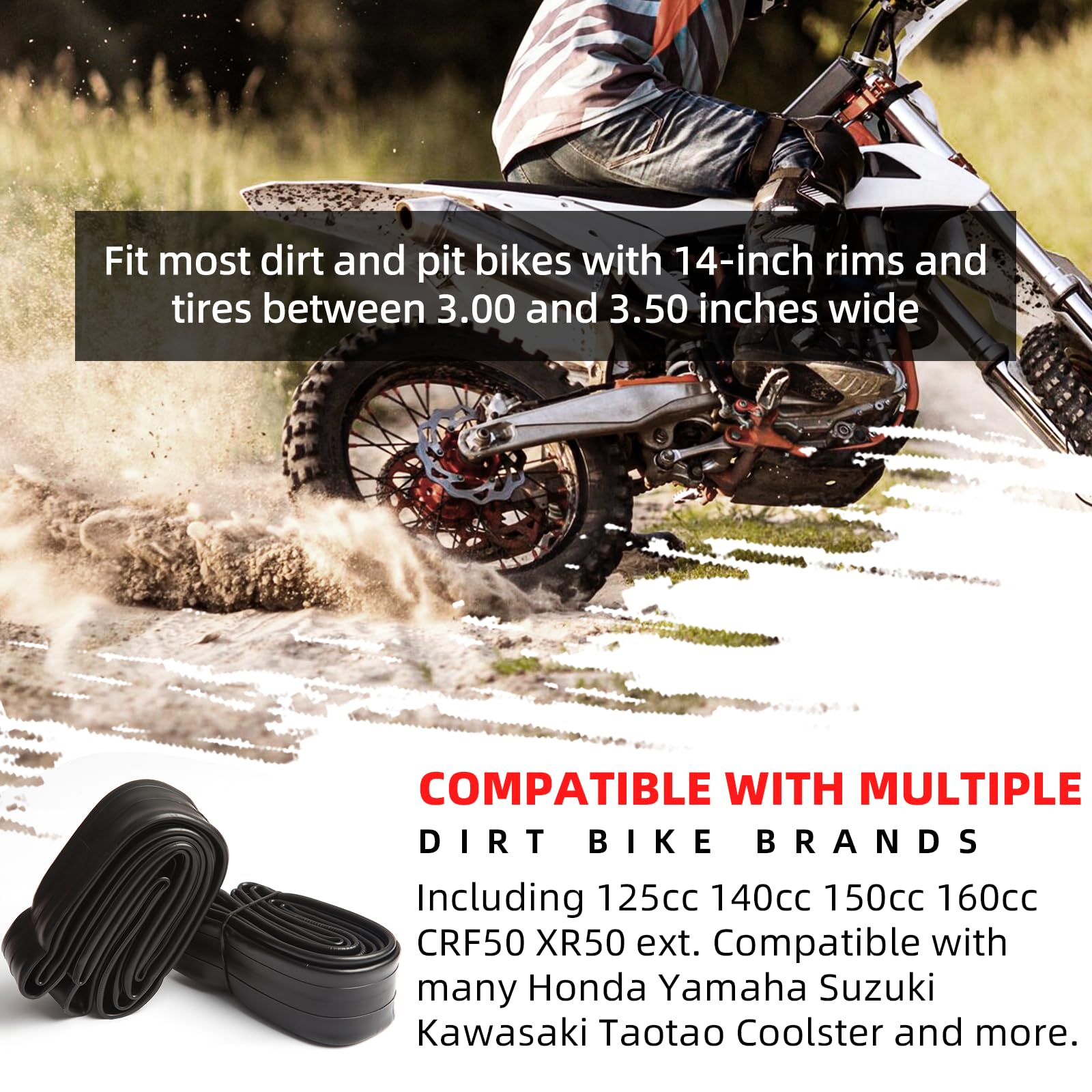 Ar-Pro (2-Pack) 3.00/3.50-14 90/100-14 Dirt Bike Inner Tubes With Tr4 Straight Valve, Replacement Heavy Duty Inner Tube For 3.50