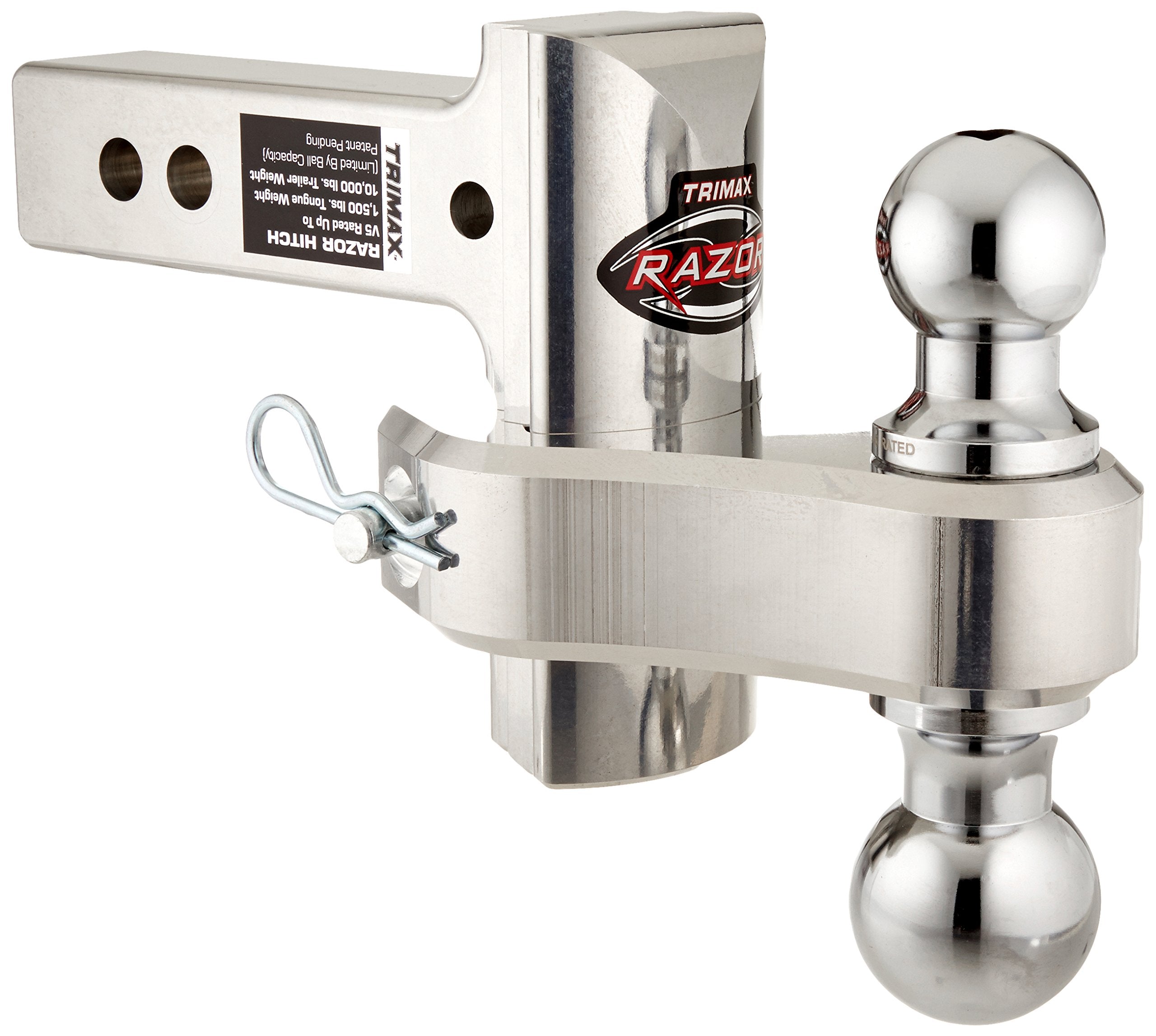 Trimax Trz4Alrp 4'' Aluminum Adjustable Hitch With Dual Hitch Ball And Receiver Adjustment Pin, Silver
