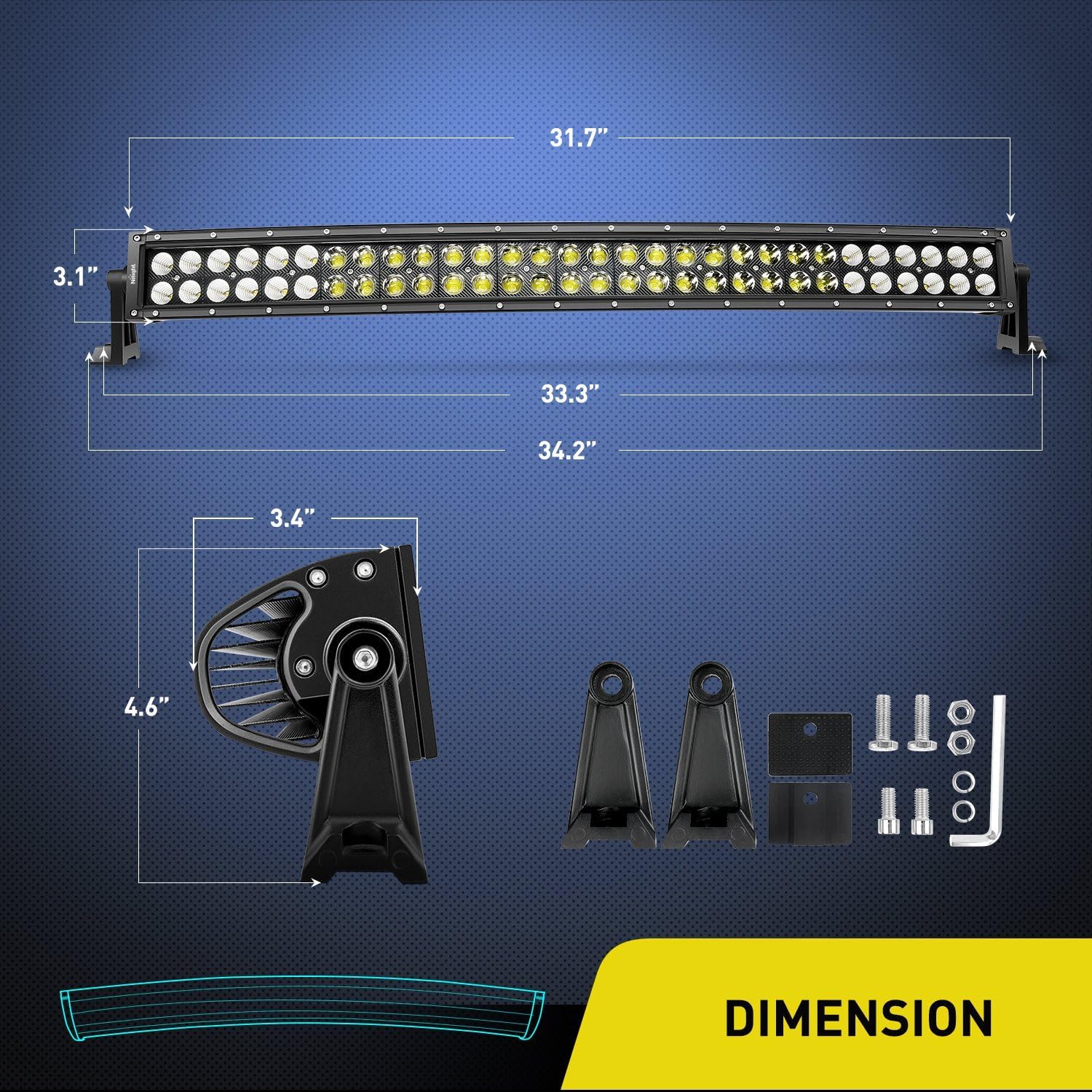 Nilight - Zh410 32Inch 180W Curved Led Light Bar Work Light Spot Flood Combo Offroad Driving Lights With 16Awg Wiring Harness Ki