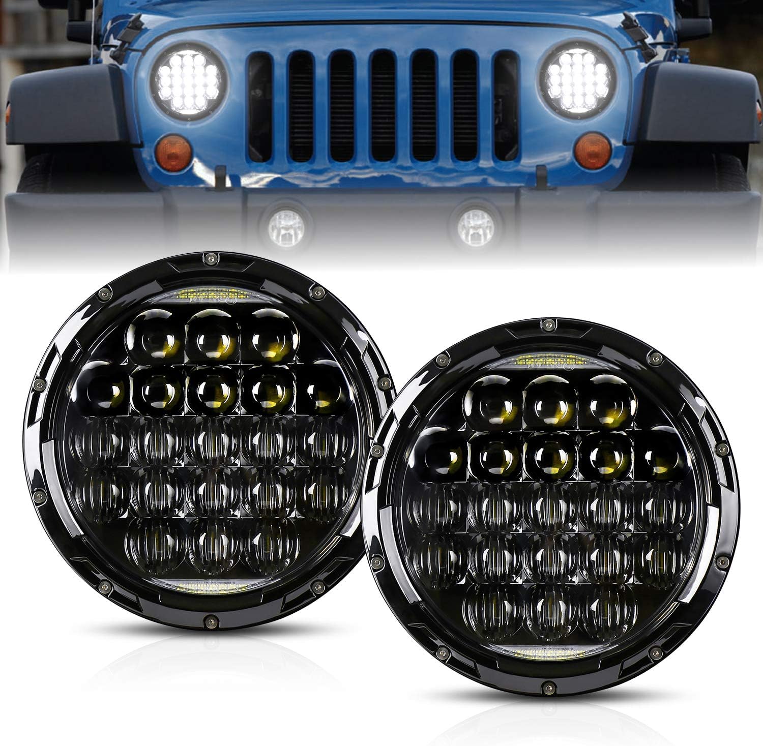 Aaiwa Led Headlight For Wrangler, 7 Inch Round Headlights 105W Compatible With Jeep Wrangler Jk Tj Lj Cj 1997-2020 Motorcycle Br