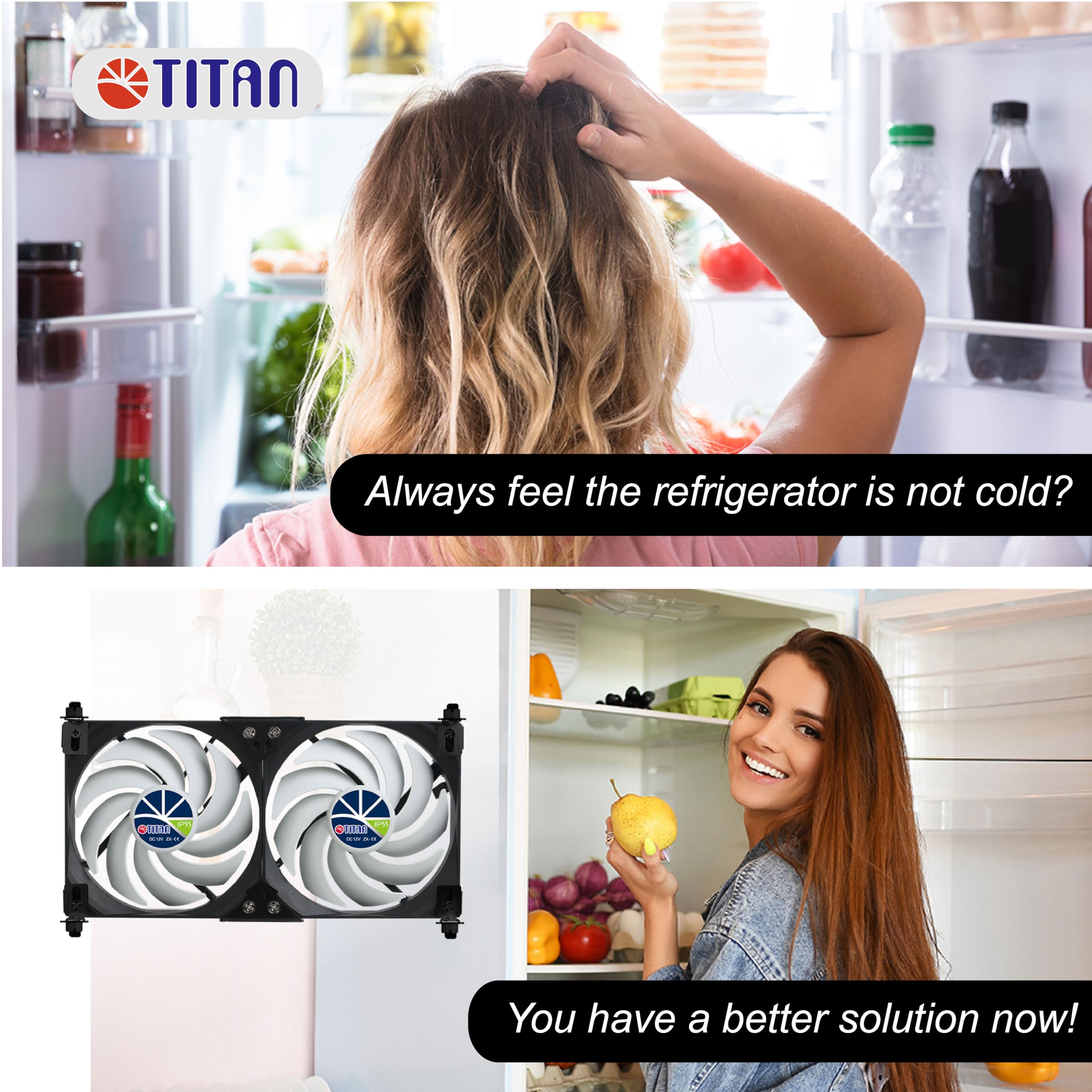 TITAN- 12V DC Double Rack Mount Ventilation Cooling Fan for Fridge Vent and Ventilation Grille with Speed Controller (120mm(V2+)