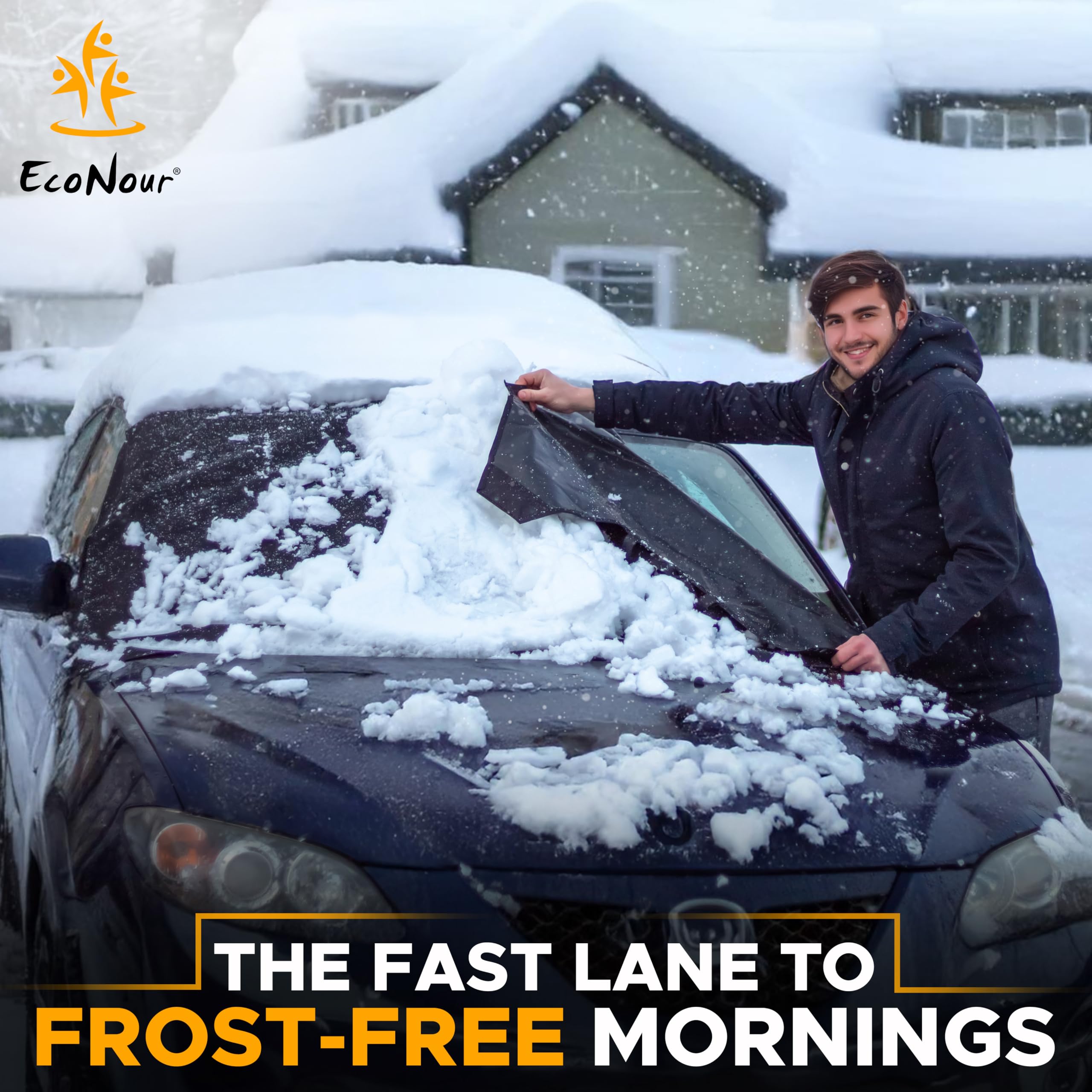 Econour Windshield Cover For Ice And Snow | Durable 600D Oxford Fabric | Waterproof Winter Car Cover For Compact Cars, Small Suv