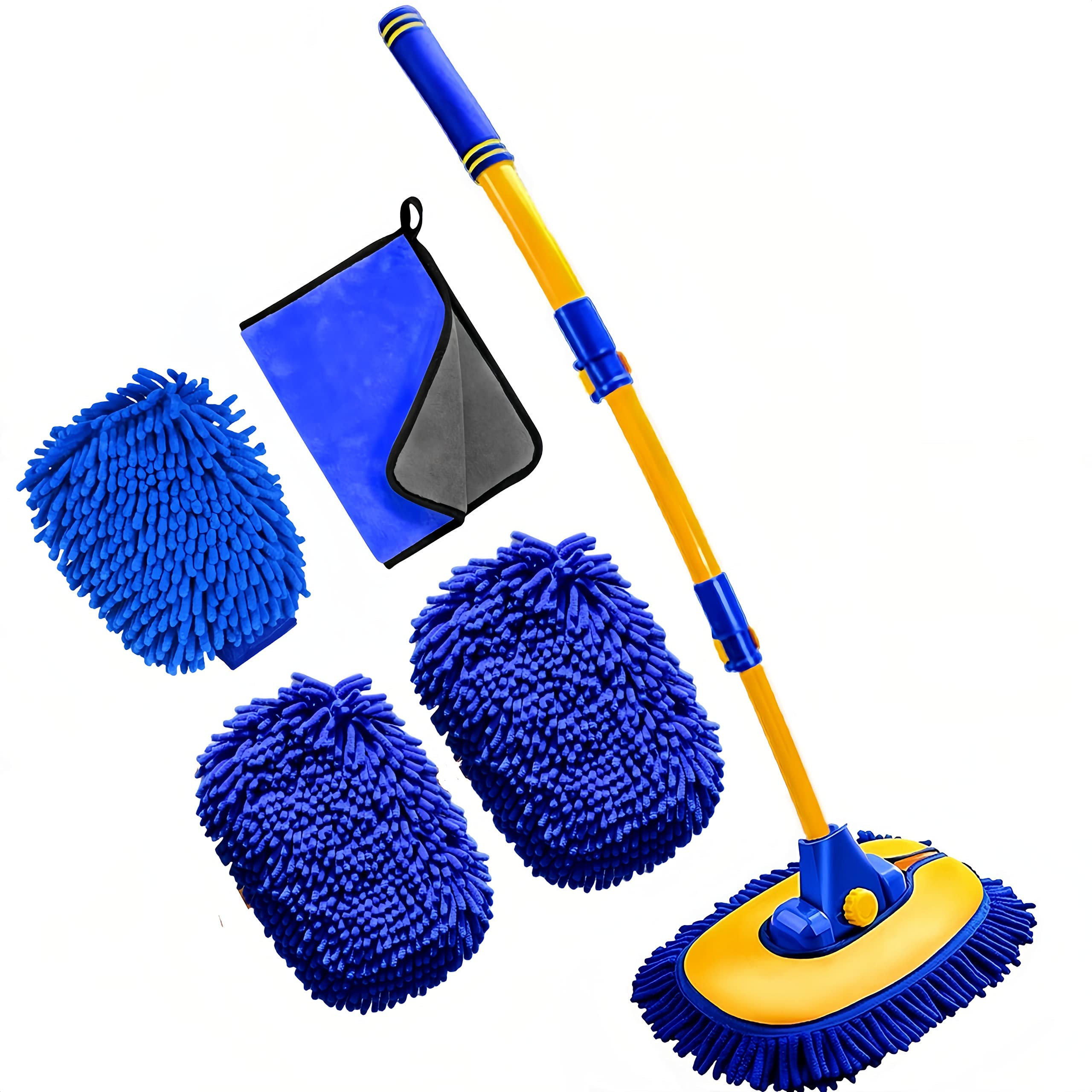 MVEQRRN Upgrade Car Wash Brush Mop with Long Handle, Car Washing Brush Kit with Scratch-Free Replacement Head