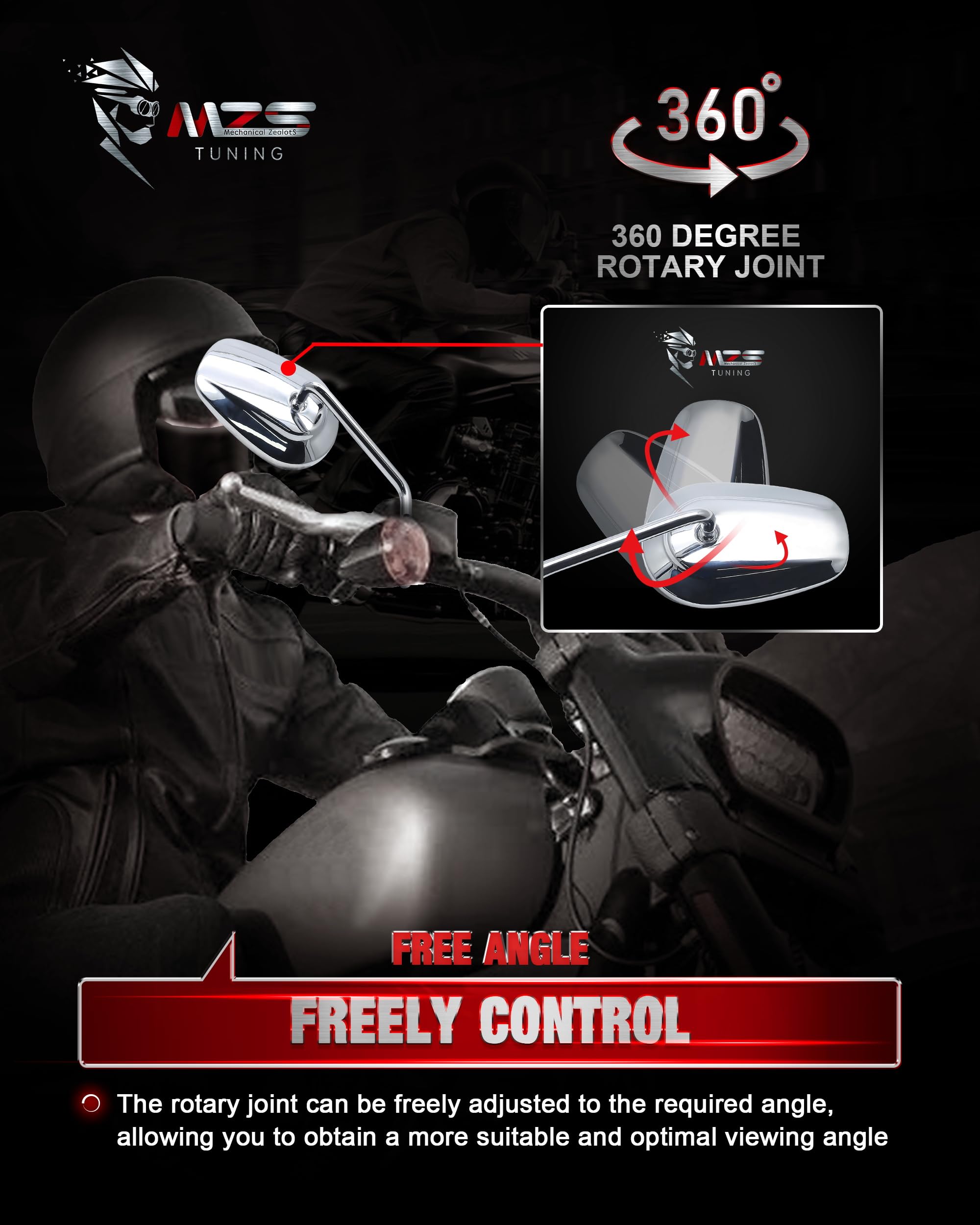 Mzs Motorcycle Mirrors Chrome, M8 Touring Rear View Side Mirror Heavy Aluminium Compatible With Dyna Softail Sportster 883 1200