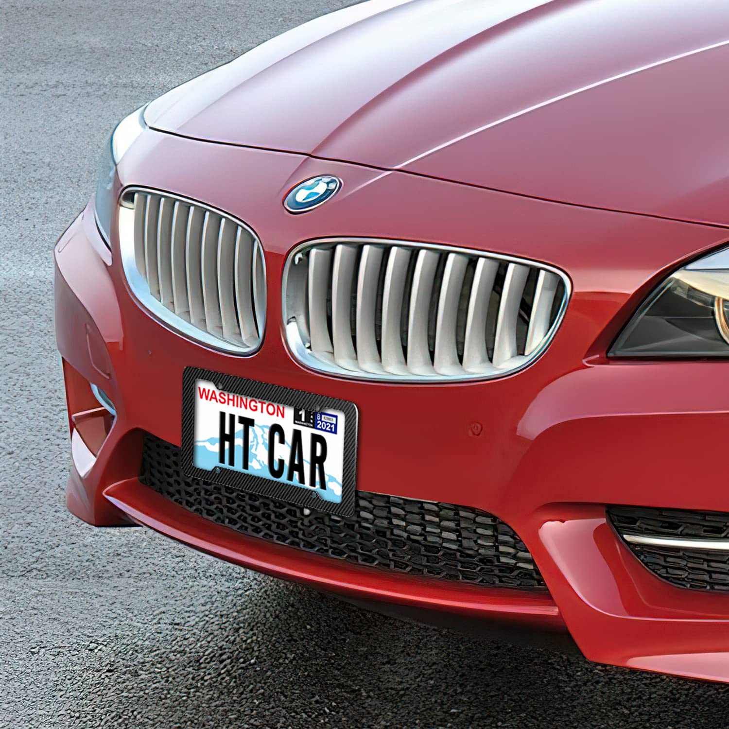 Black Carbon Fiber License Plate Frame, 2 Pack Glossy & Waterproof Plastic Number Plate Frame Print Carbon Fiber Pattern For Man