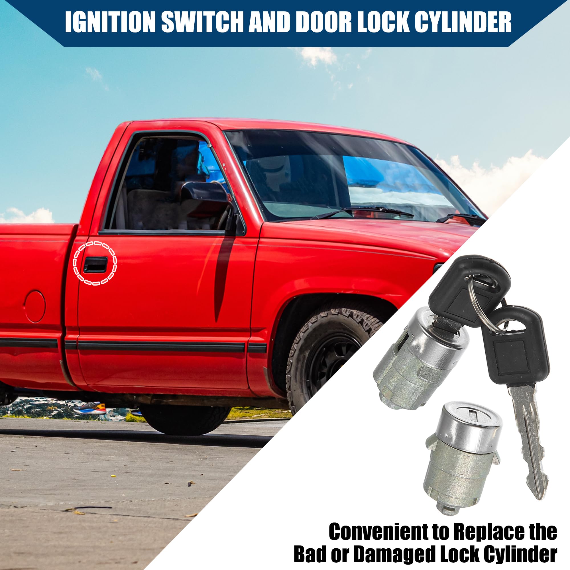 Hihaha Front Left Right Door Lock Cylinder With Keys Install Hardware For Chevy Silverado Tahoe Suburban/Passenger Driver Side Door Lock Tumbler/Metal / 1 Set/Silver Tone