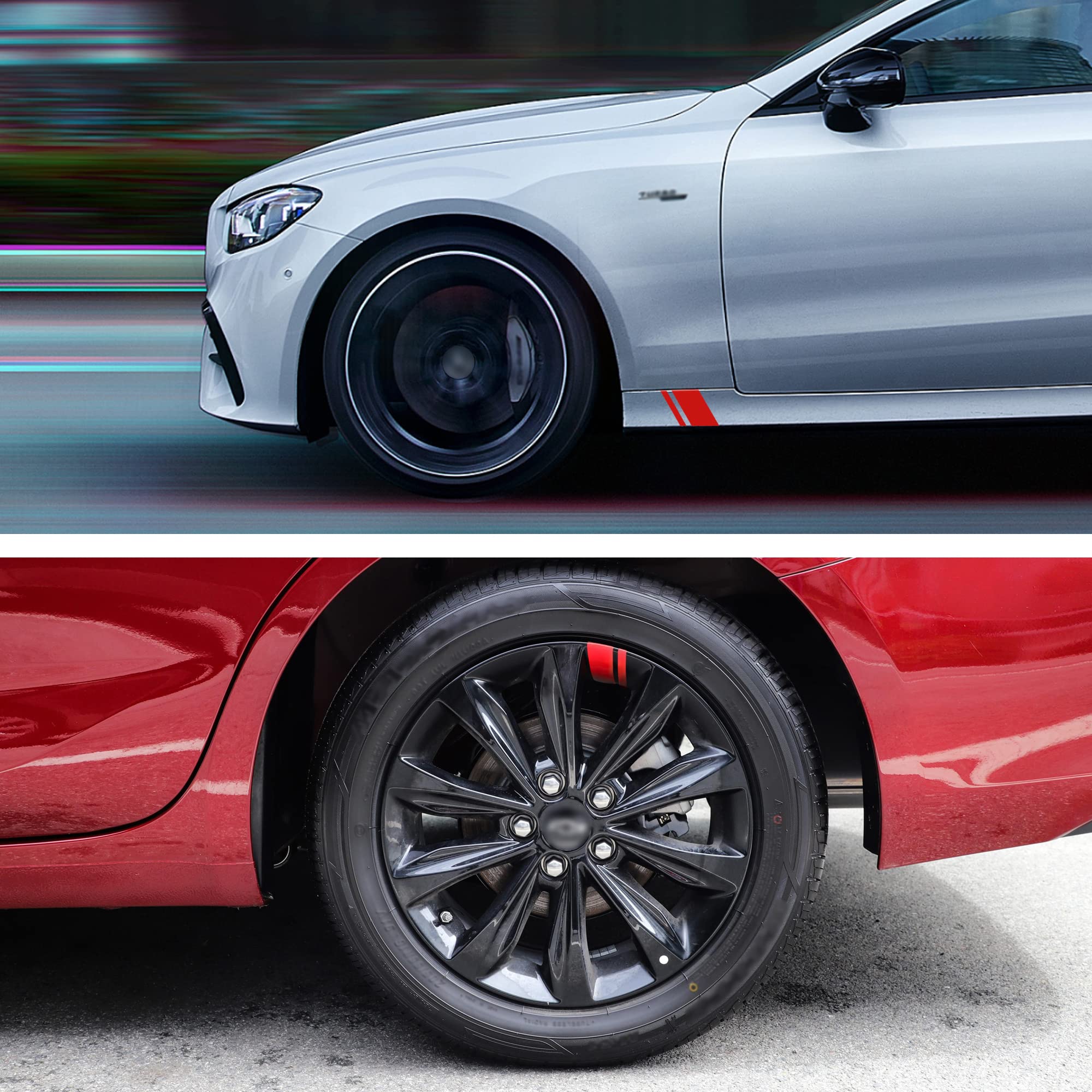 TOMALL 6pcs Wheel Rim Stripe Reflective Stickers for Car Vinyl Reflective Safety Decoration Stripe Universal Rim Decals for Bumper Fender Accessories (Red)