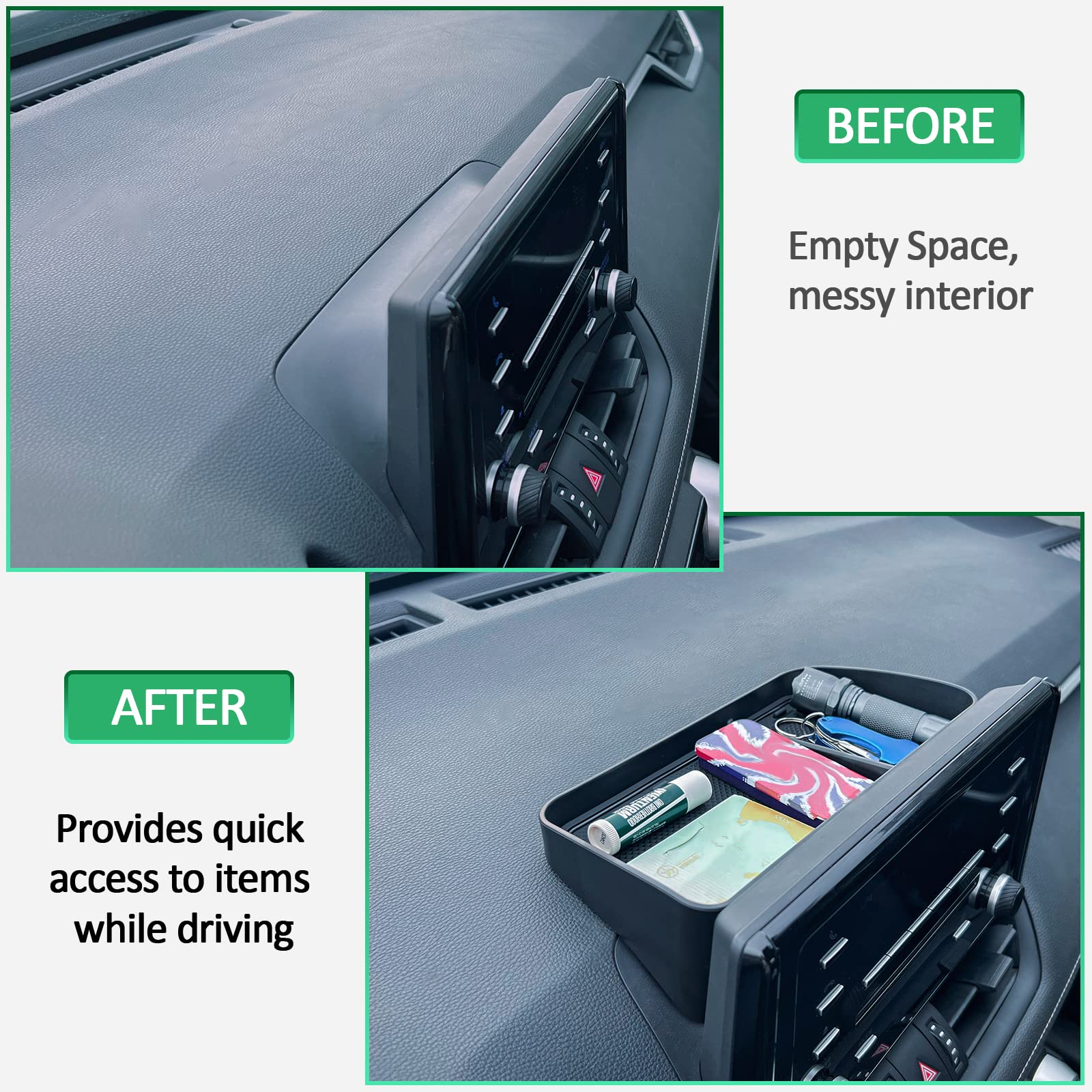 TOPINSTALL Rav4 Dashboard Tray - Console Storage Organizer for 2019-2024 Toyota Rav4, Solid Plastic, Sunglasses & Tissue Holder