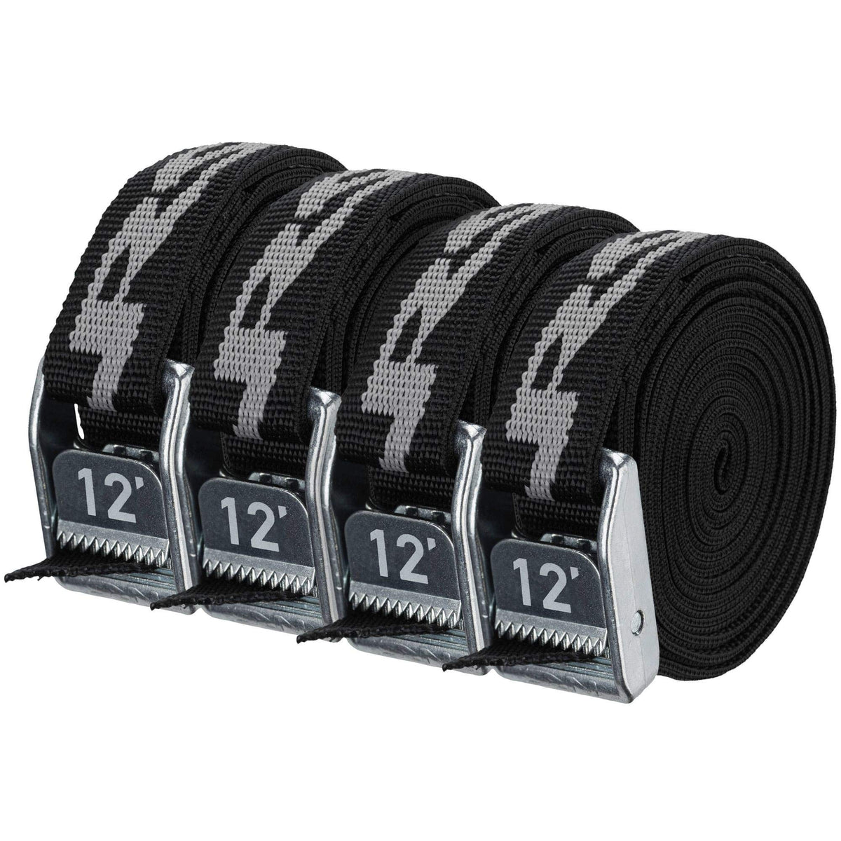 NRS 1' Heavy Duty Tie Down Strap 4 Pack-StealthBlack-12ft