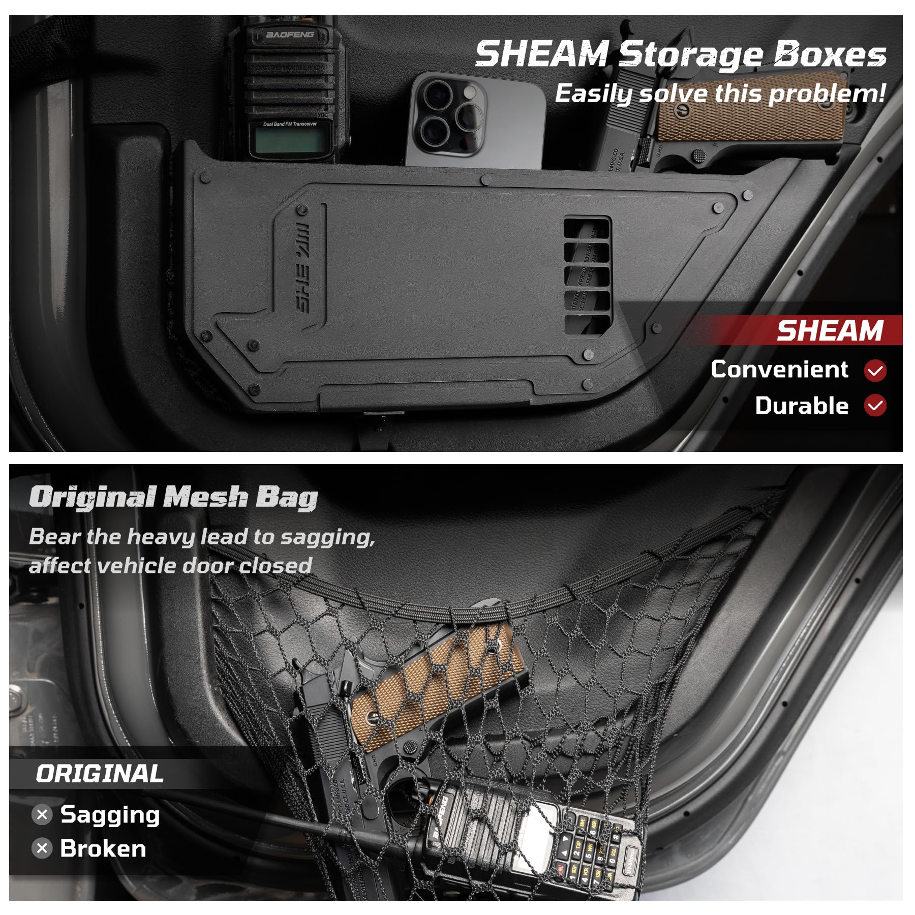 SHEAM Metal Rear Door Pocket Storage Box Compatible with 2018-2023 Jeep Wrangler JL 4XE JLU Rubicon Sport Sahara Gladiator JT, D