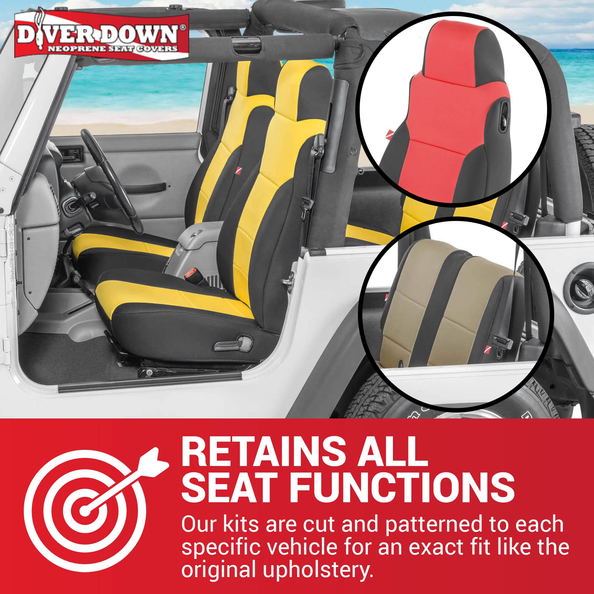 Diver Down Neoprene Seat Cover Set - Fits Jeep Tj 1997-2006 Wrangler - Front And Back Seat Set - Waterproof Custom Fit Seat Cove