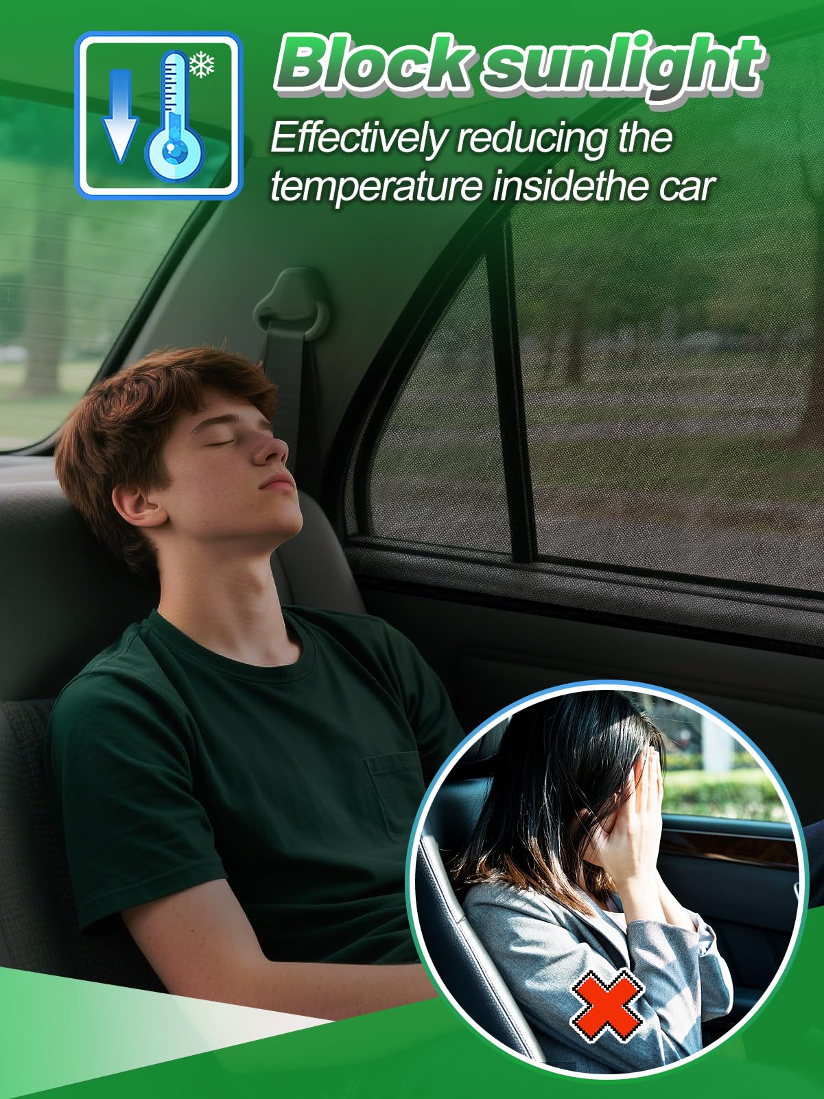 Car Window Shades for Sedan - 4 Pack Stretchy Sun Shade Mesh Side Car Window Screen Covers for Camping Family Baby Pet Anti-Mosq