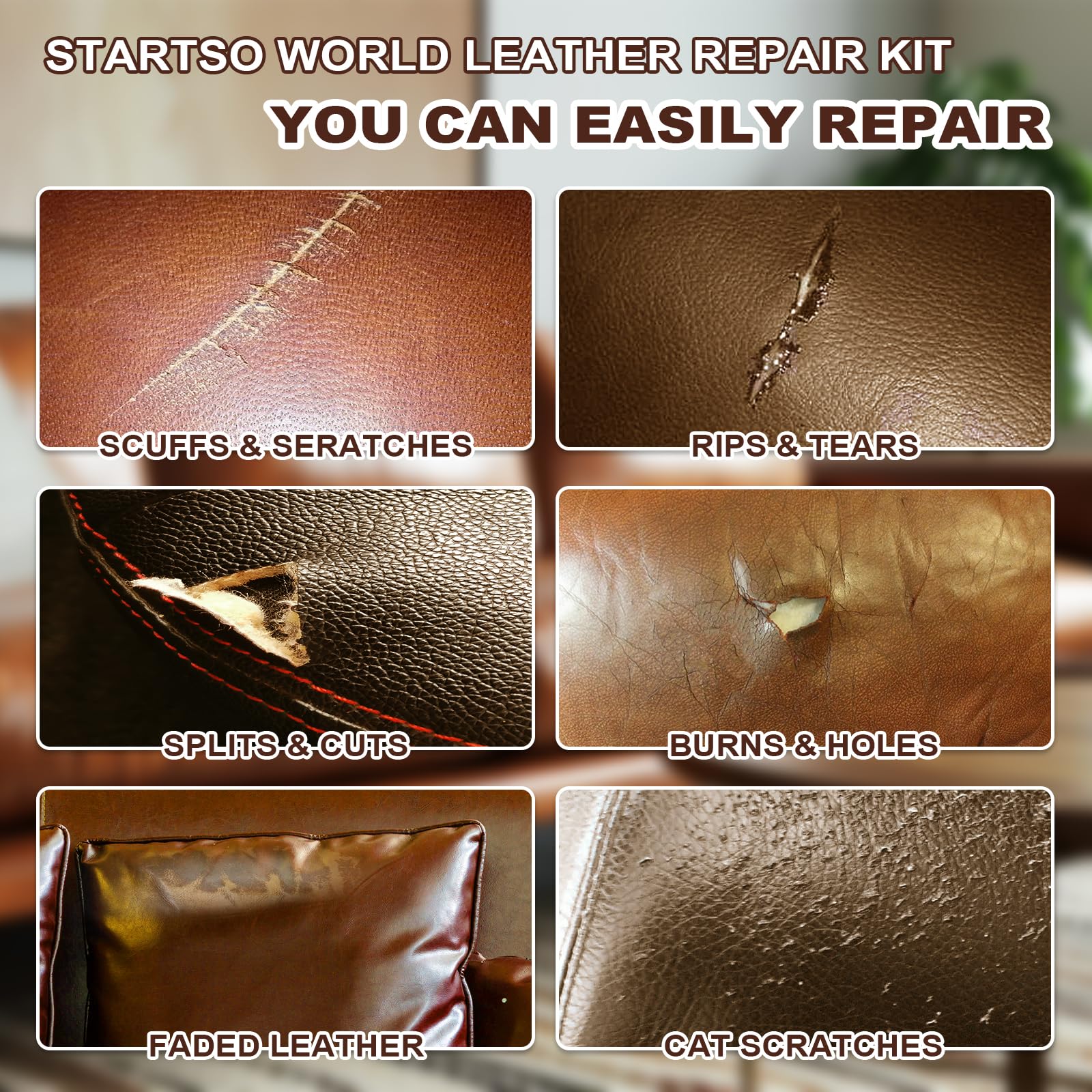 Startso World Brown Leather & Vinyl Repair Kit For Furniture, Couches, Car Seats, Sofas, Boat Seats, Jackets With Easy Instructi