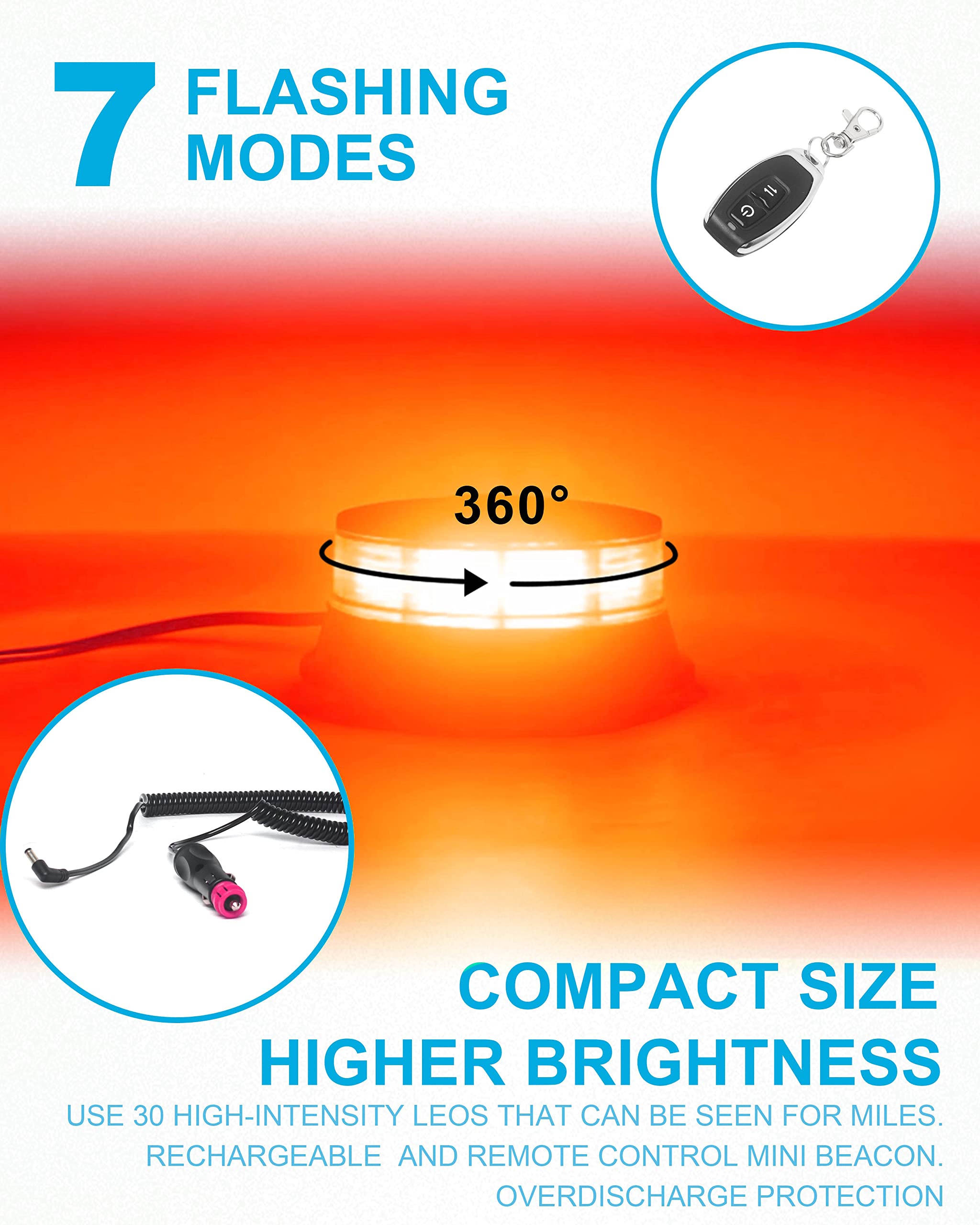 Agrieyes Remote Control Beacon Light, Rechargeable Wireless Flashing Lights, 12-30V Red Strobe Lights For Golf Cart Magnetic, Sa