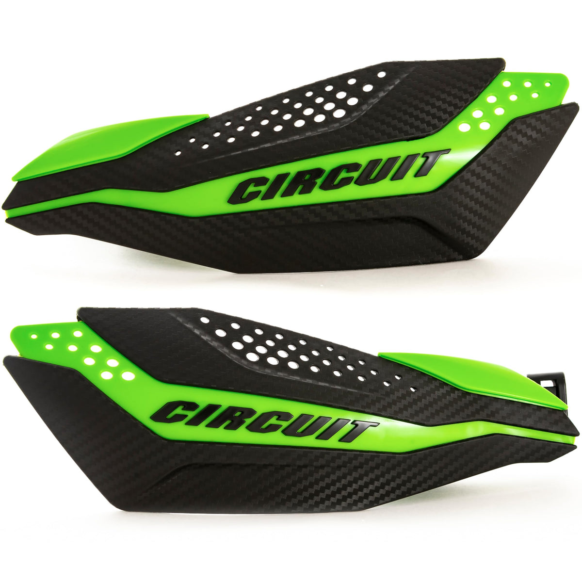Motorcycle Handguards - High Strength Universal Motorcycle Handguards Dakar For All Weathers - Dirt Bike Handguards With Brackets, Nuts, & Screws By Circuit Equipment - Green Carbon Texture Handguard