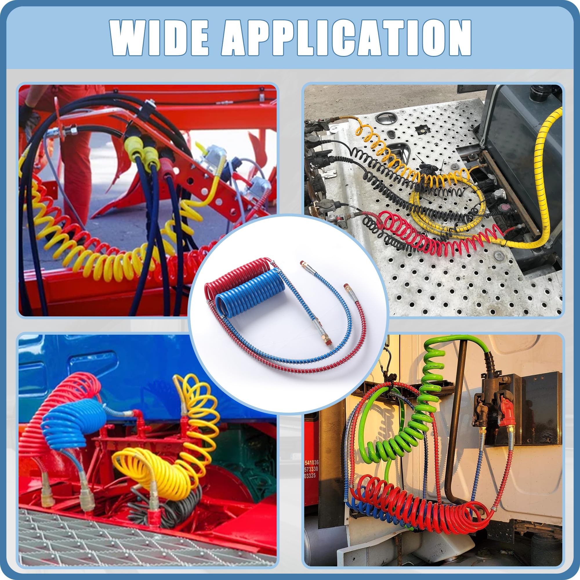 Ailbiuko Semi Truck Air Brake Line Hose Coil Assembly Coiled Set Airline Blue Red Pigtail Trailer Air Hose,1/2'' Npt Dot Fitting