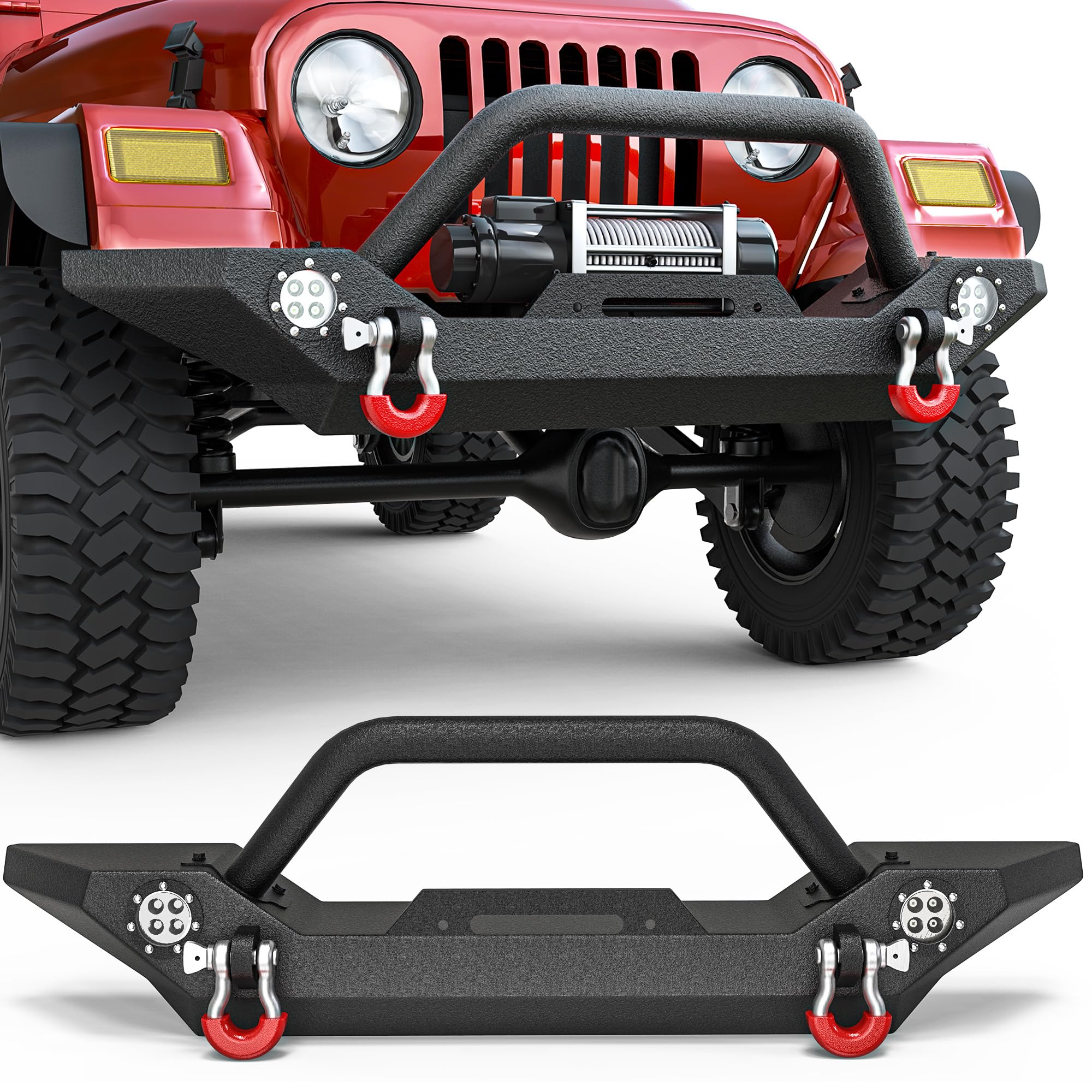 Ledkingdomus Rock Crawler Front Bumper Compatible With 87-06 Jeep Wrangler Yj And Tj With Winch Plate, Led Lights Heavy Duty (Te